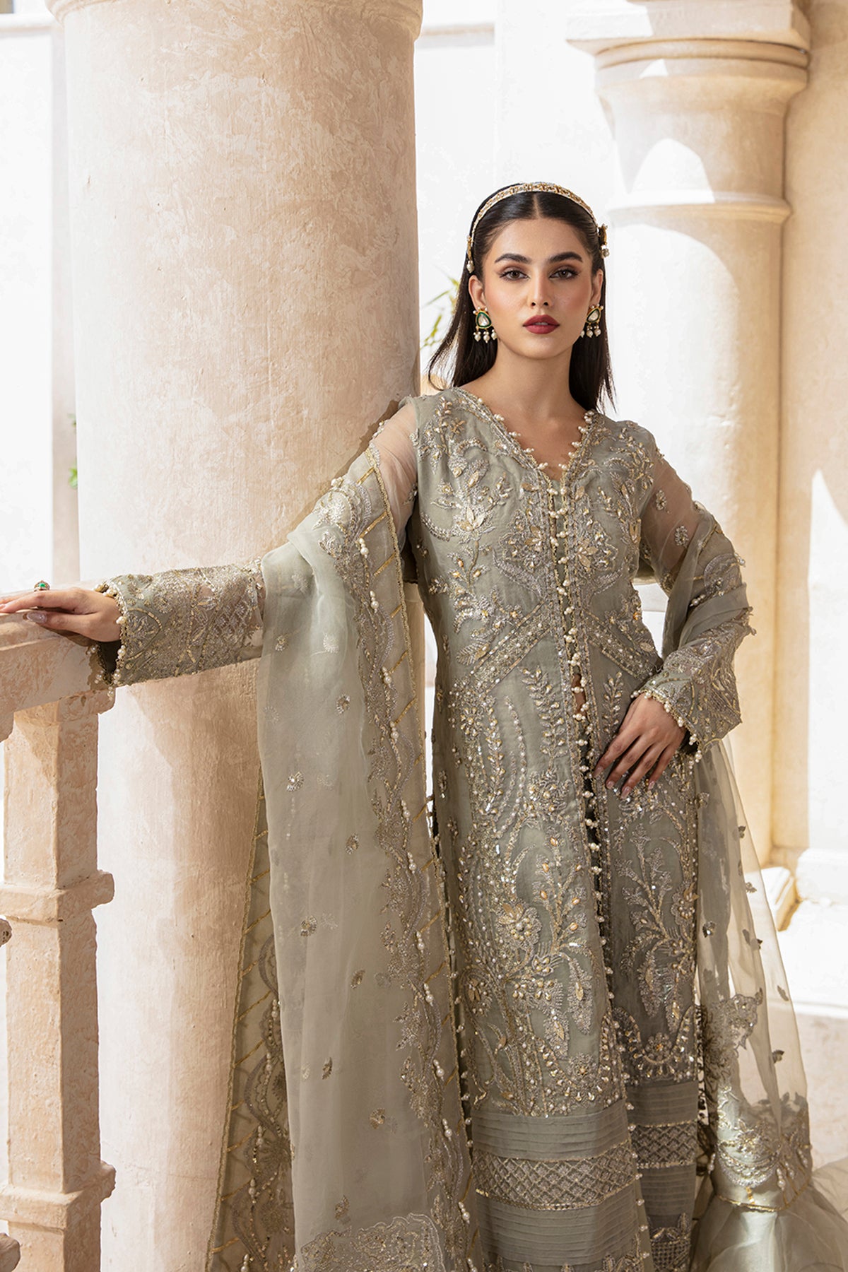 Mushk sage green kalidaar, reference outfit photograph 5 — Made by Mairaz reproduction