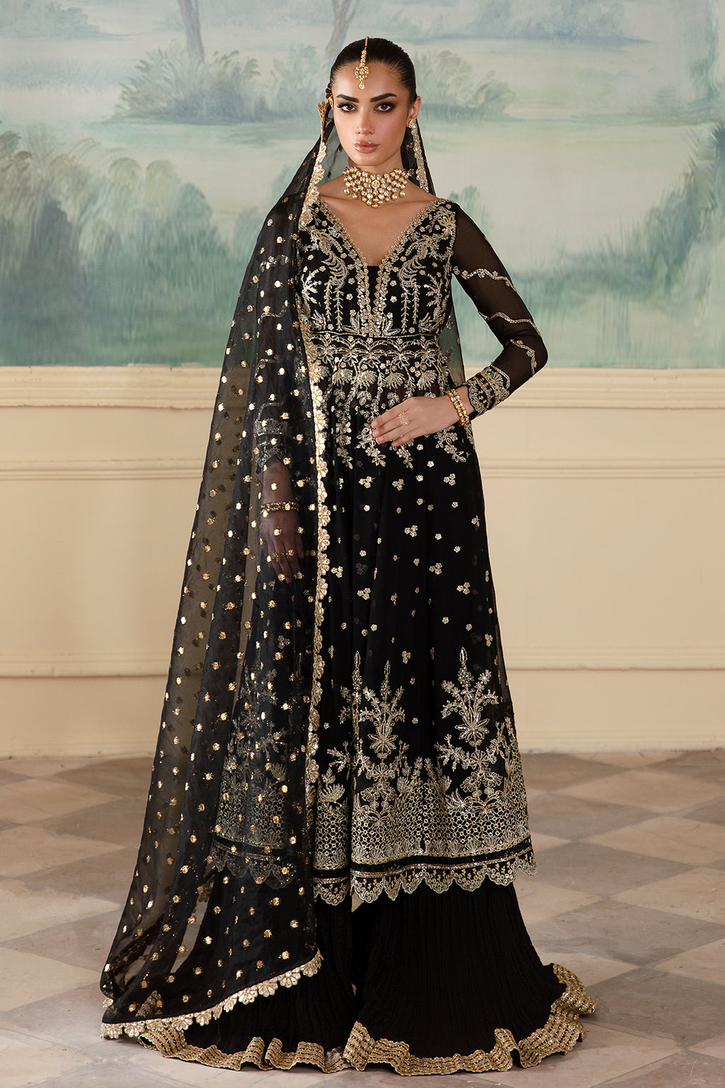 Nafeesa black kalidaar, reference outfit photograph 1 — Made by Mairaz reproduction