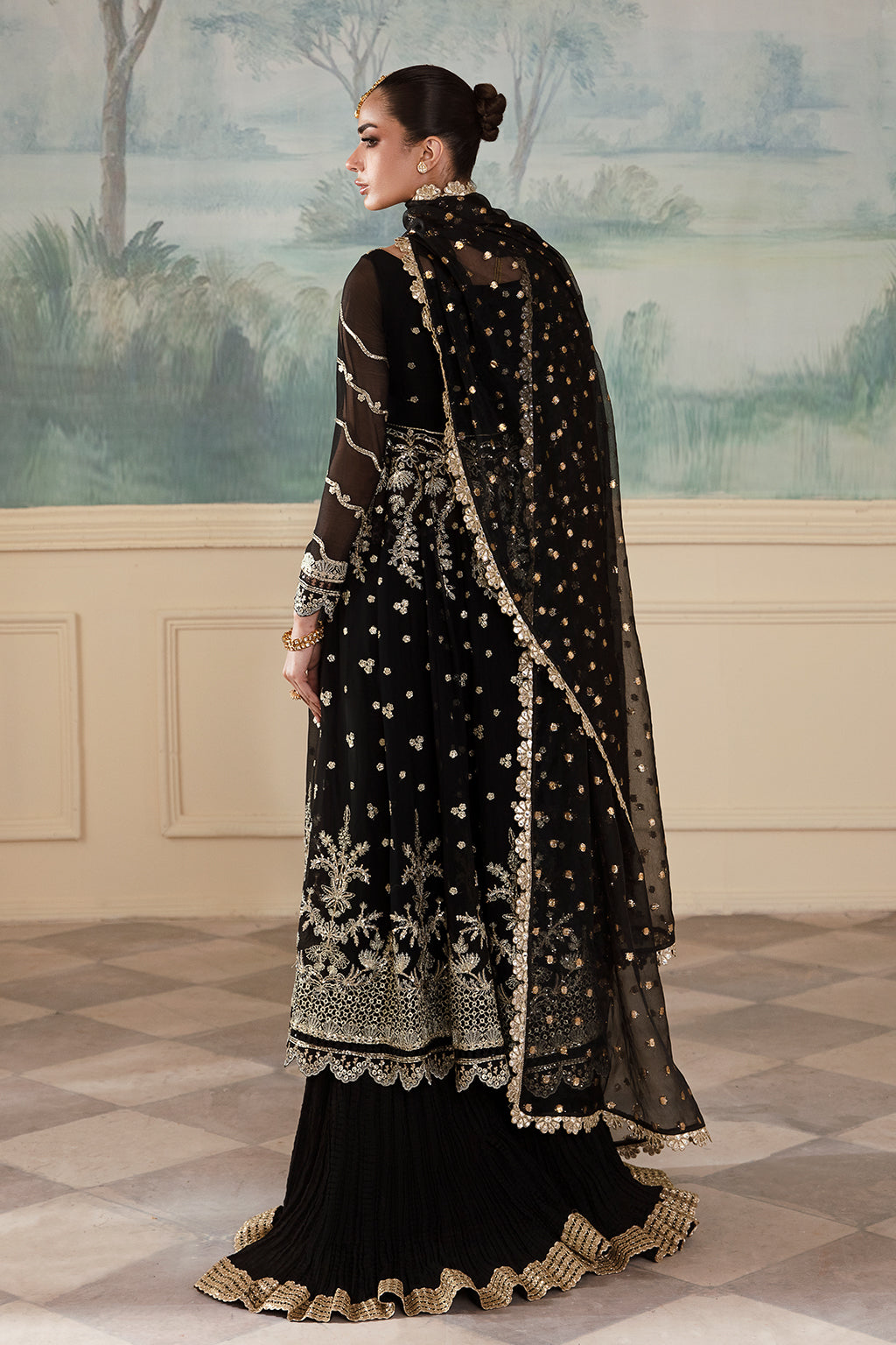 Nafeesa black kalidaar, reference outfit photograph 2 — Made by Mairaz reproduction