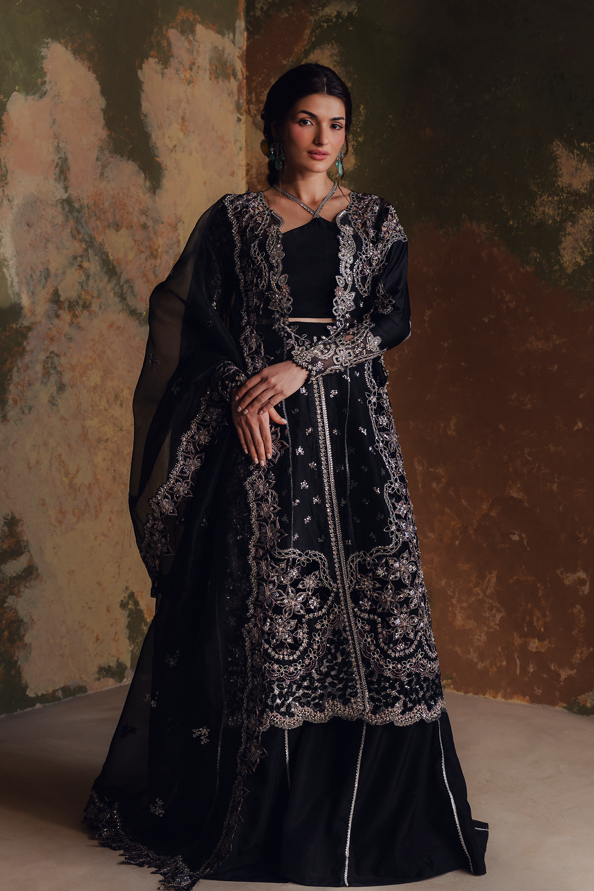Nayab black long shirt and skirt, reference outfit photograph 1 — Made by Mairaz reproduction