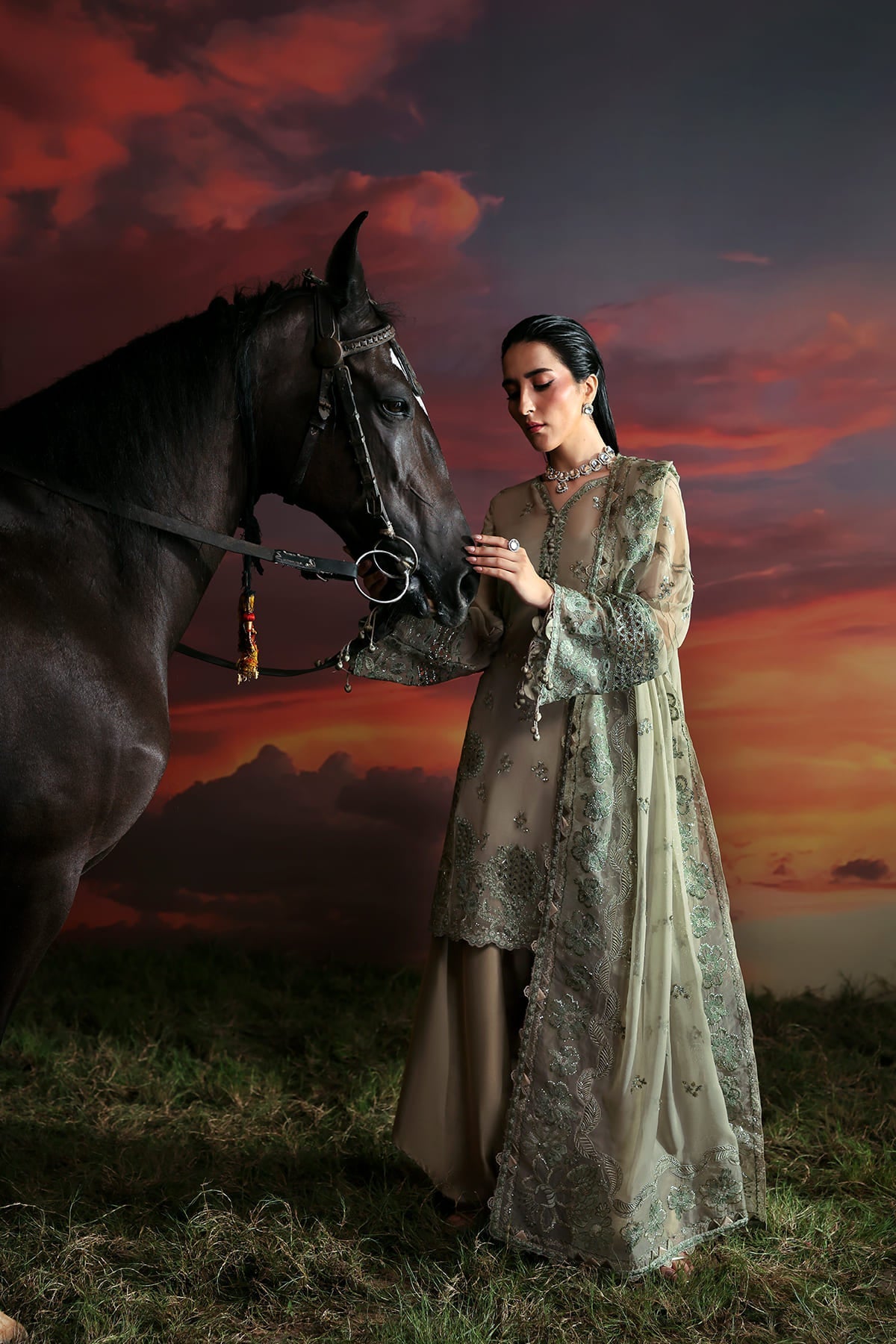 Nerine sage green shirt and flared trousers, reference outfit photograph 3 — Made by Mairaz reproduction