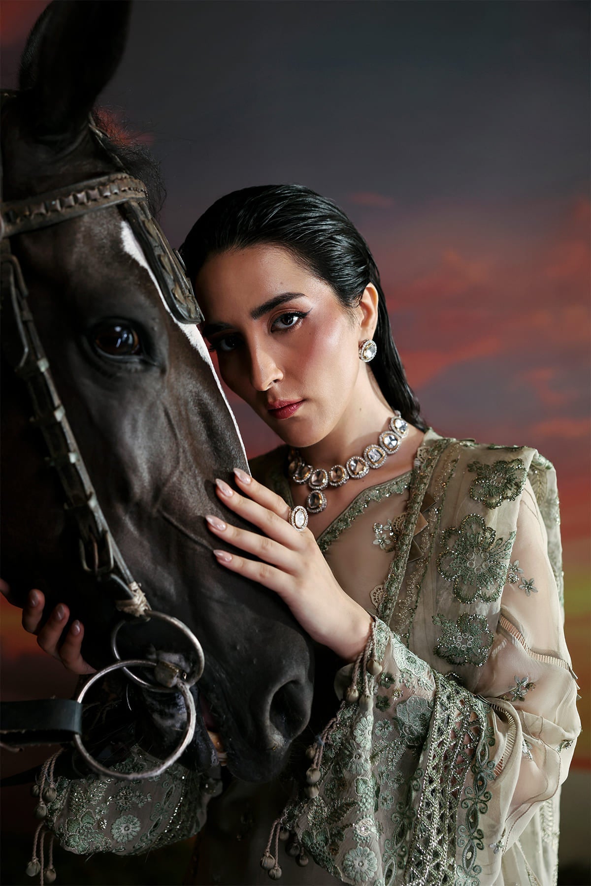 Nerine sage green shirt and flared trousers, reference outfit photograph 7 — Made by Mairaz reproduction