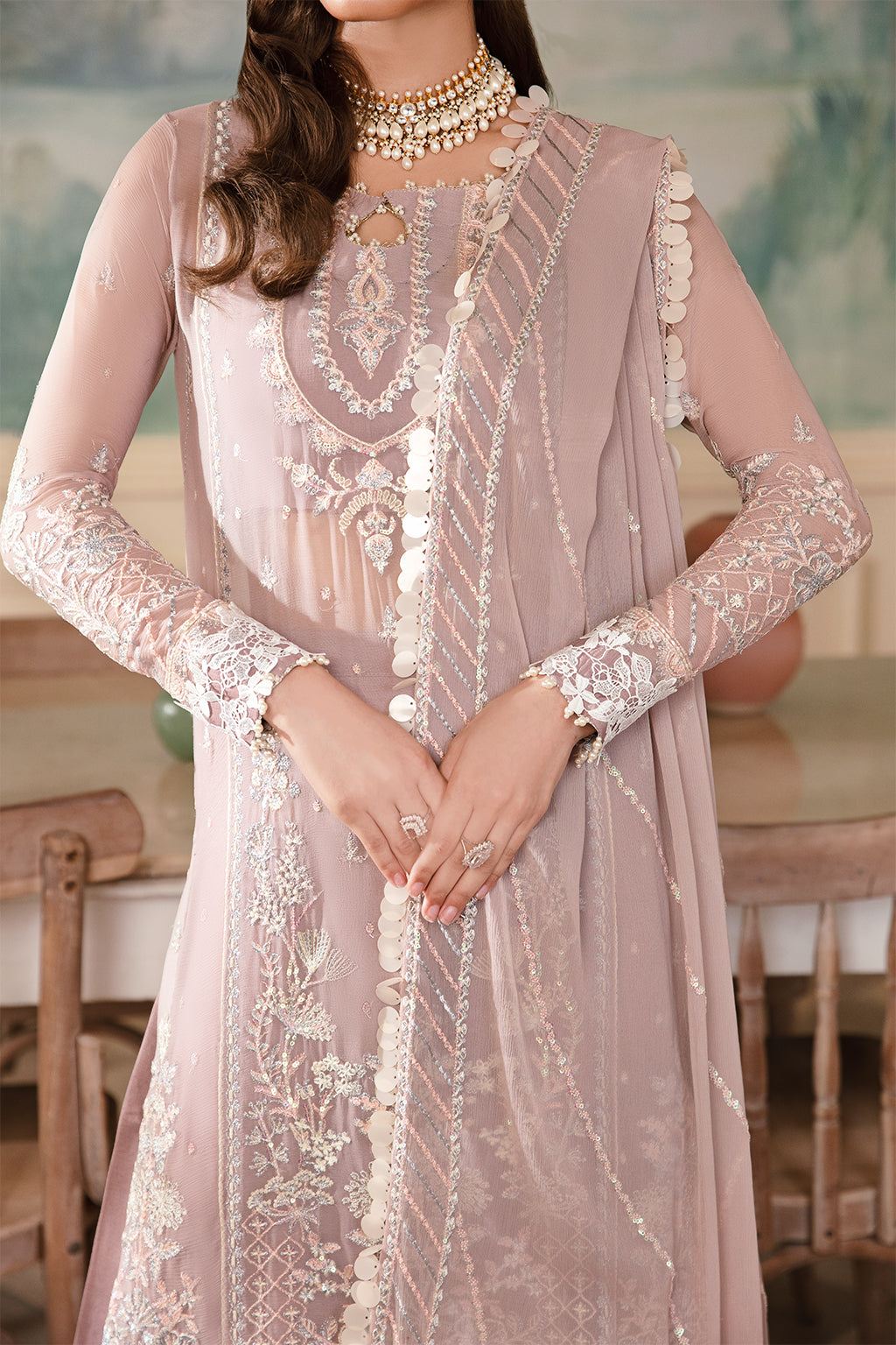 Noori dusty pink long shirt and skirt, reference outfit photograph 3 — Made by Mairaz reproduction