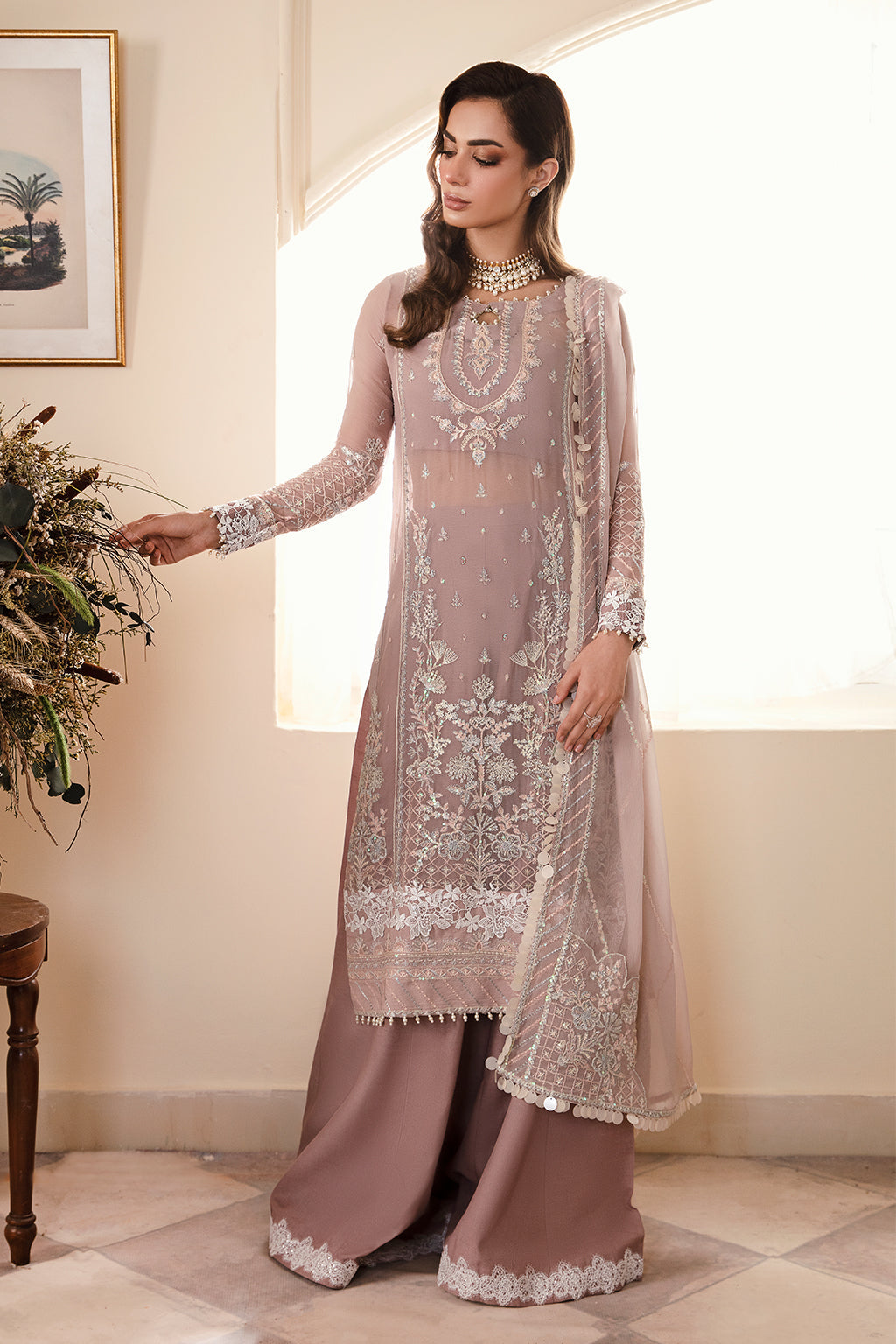 Noori dusty pink long shirt and skirt, reference outfit photograph 6 — Made by Mairaz reproduction