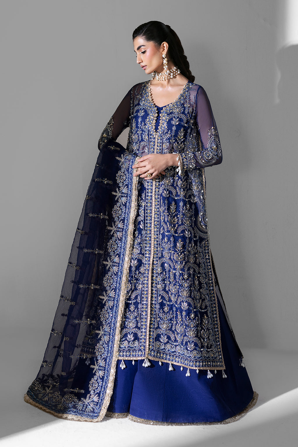 Orchid Royal Blue royal blue long shirt and skirt, reference outfit photograph 1 — Made by Mairaz reproduction