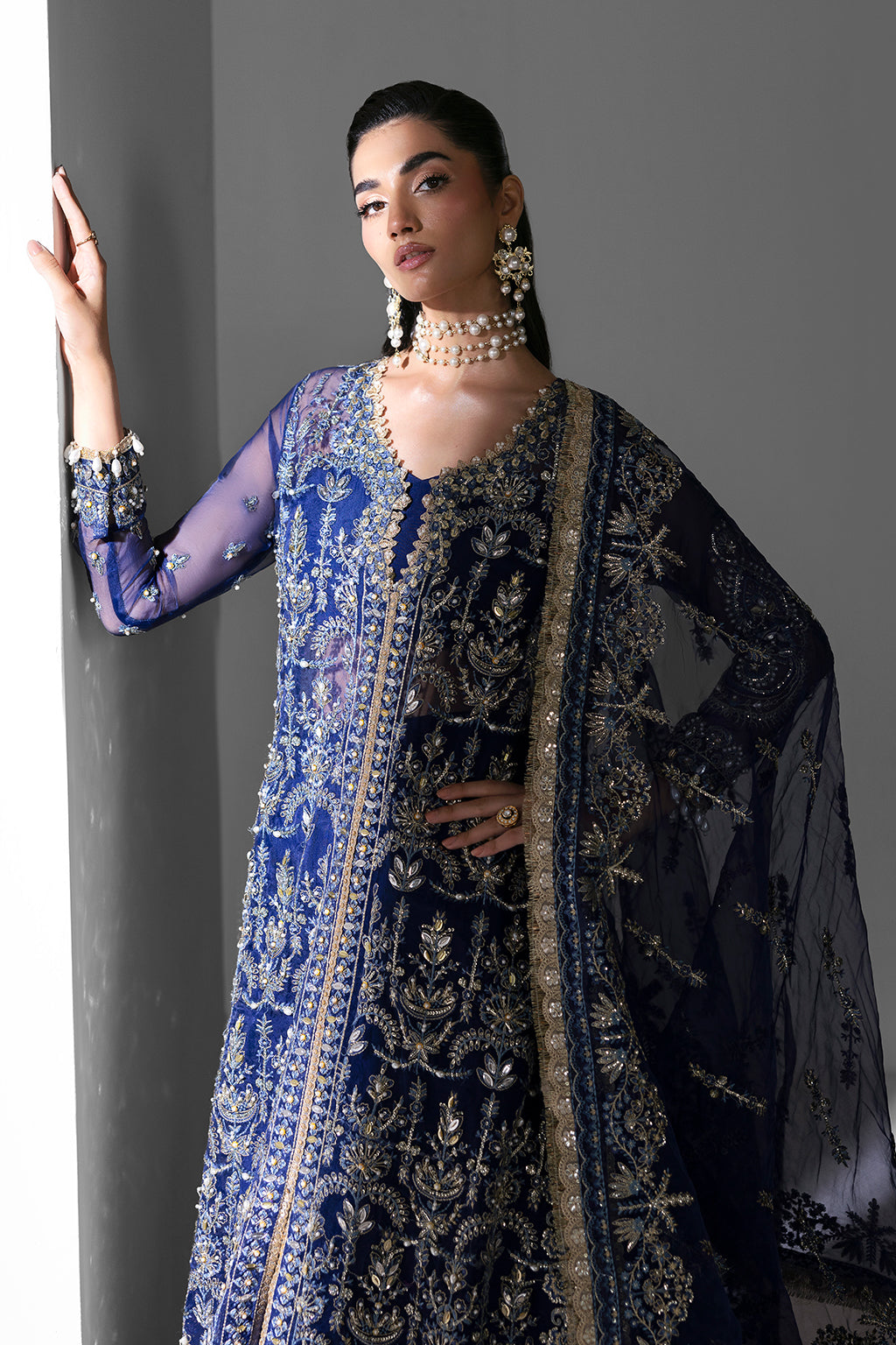 Orchid Royal Blue royal blue long shirt and skirt, reference outfit photograph 2 — Made by Mairaz reproduction