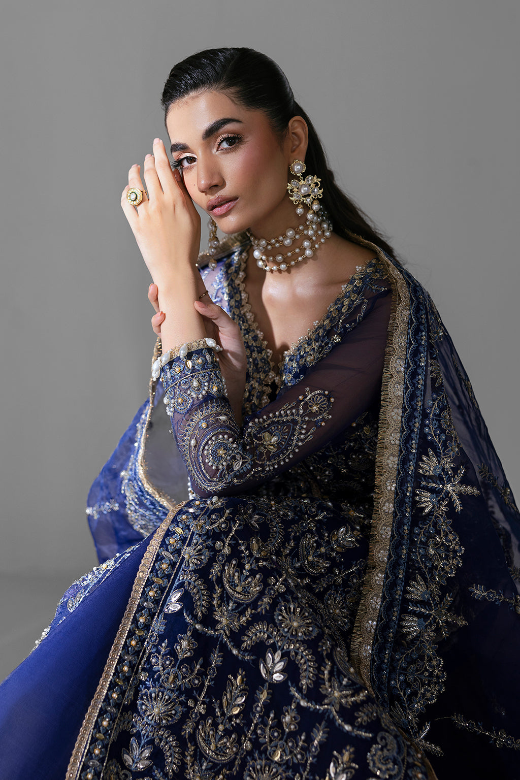 Orchid Royal Blue royal blue long shirt and skirt, reference outfit photograph 4 — Made by Mairaz reproduction