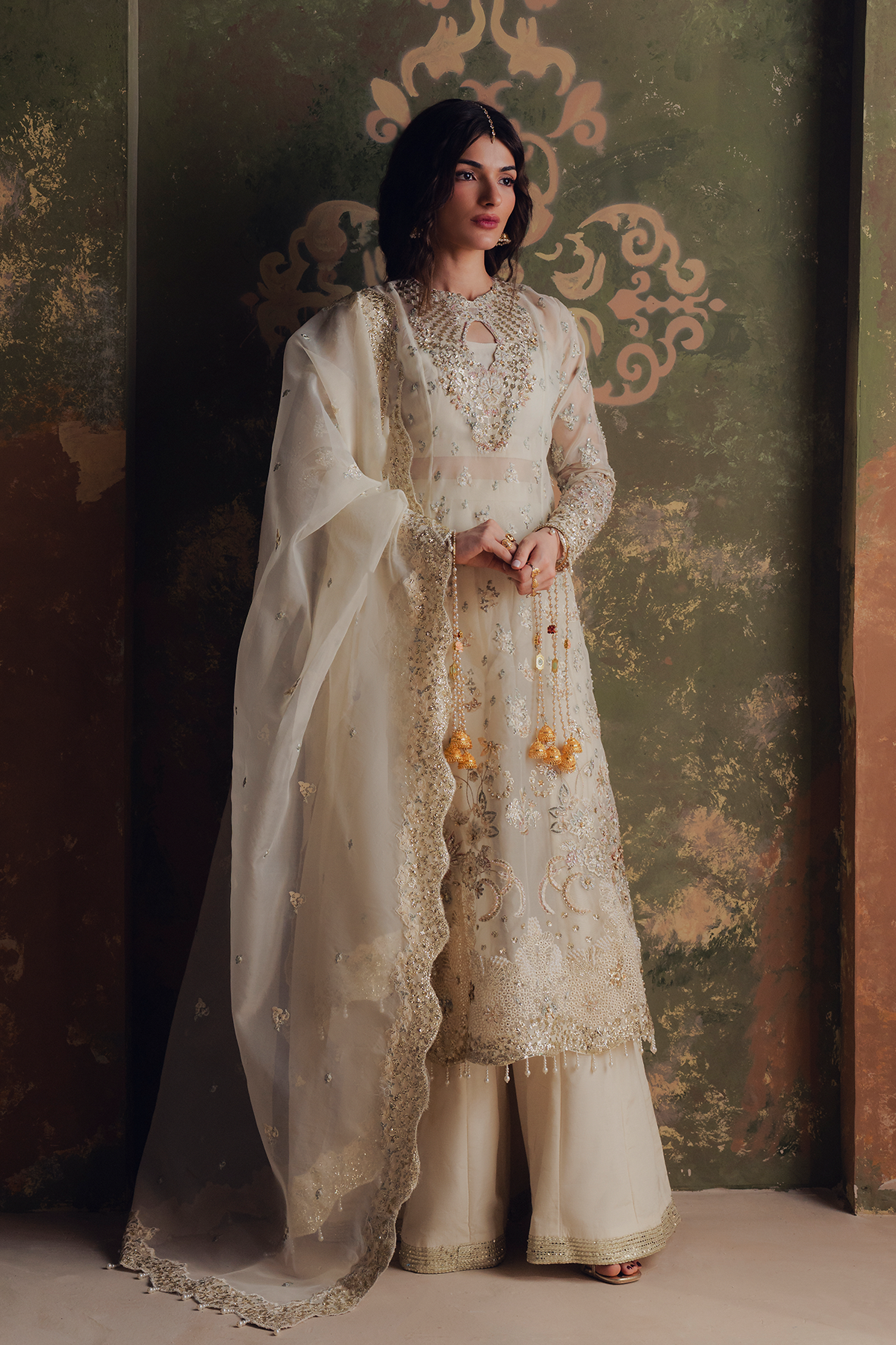 Roshanay ivory shirt and wide-leg trousers, reference outfit photograph 1 — Made by Mairaz reproduction