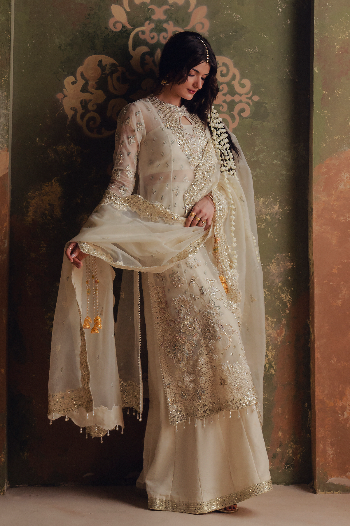 Roshanay ivory shirt and wide-leg trousers, reference outfit photograph 2 — Made by Mairaz reproduction