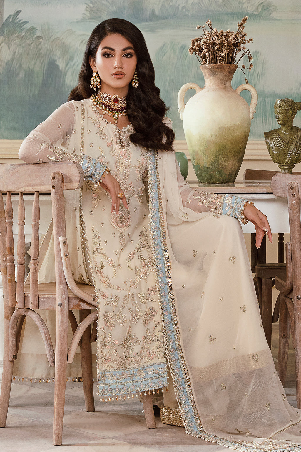 Shafaq ivory long shirt and skirt, reference outfit photograph 4 — Made by Mairaz reproduction