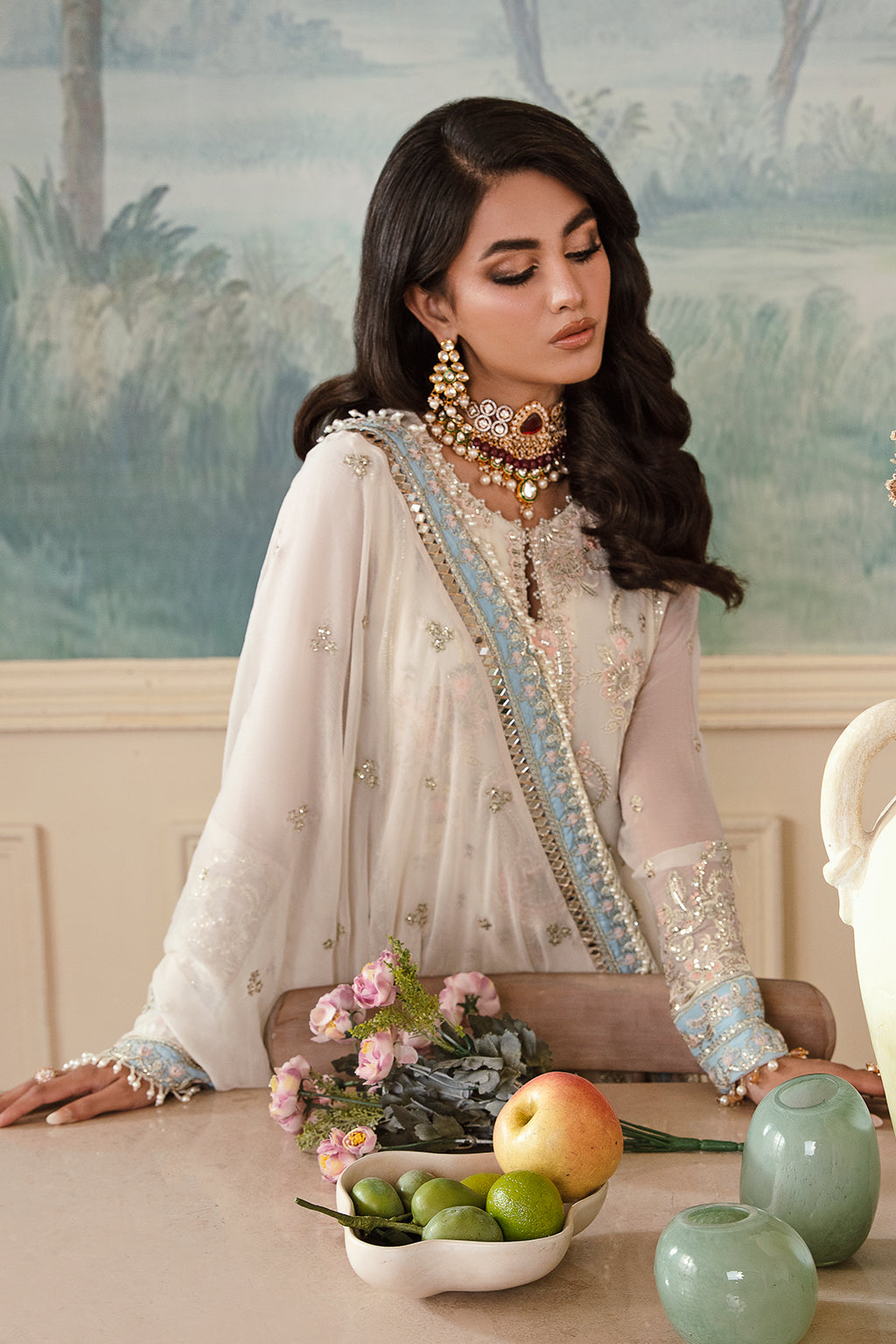 Shafaq ivory long shirt and skirt, reference outfit photograph 5 — Made by Mairaz reproduction
