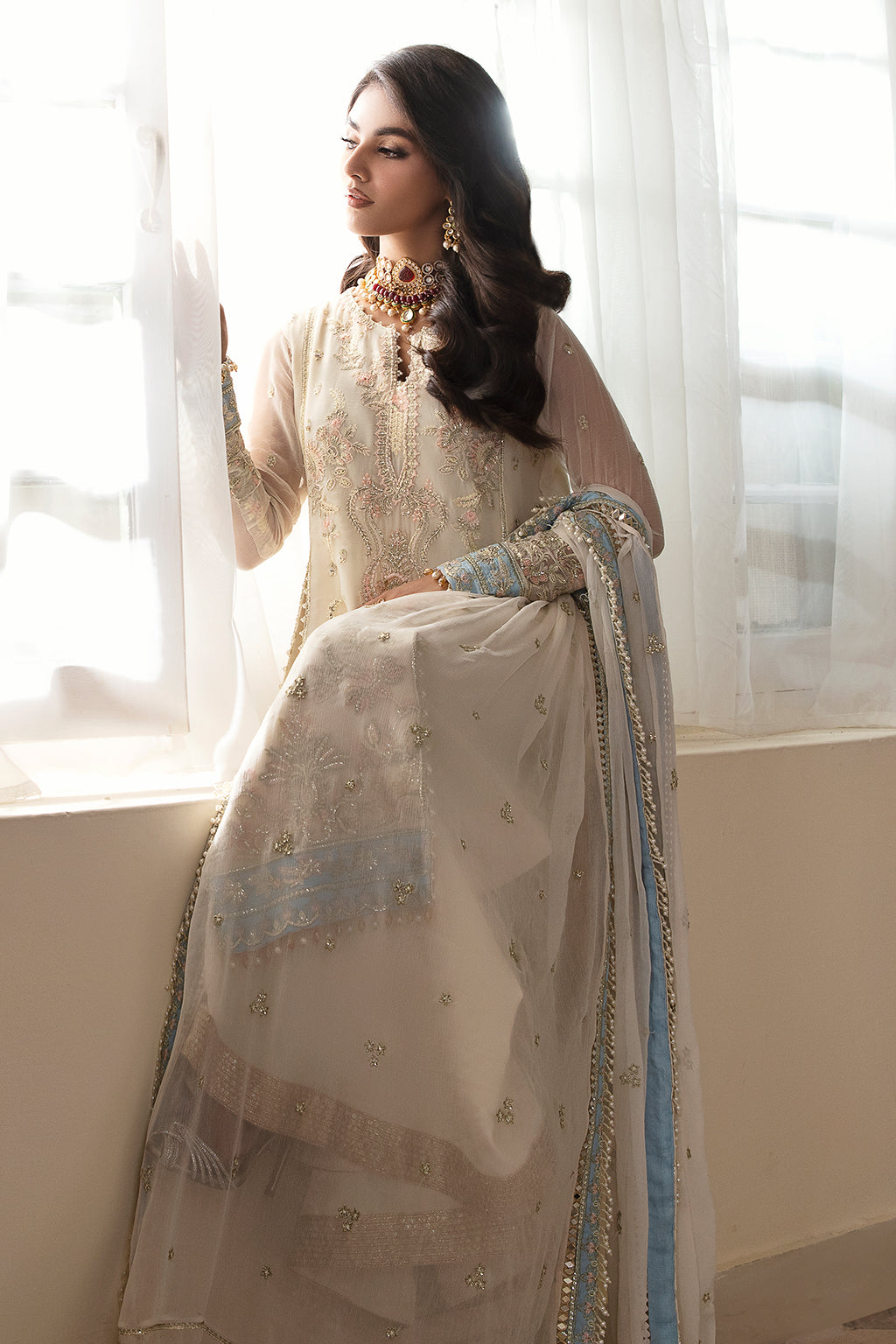 Shafaq ivory long shirt and skirt, reference outfit photograph 6 — Made by Mairaz reproduction