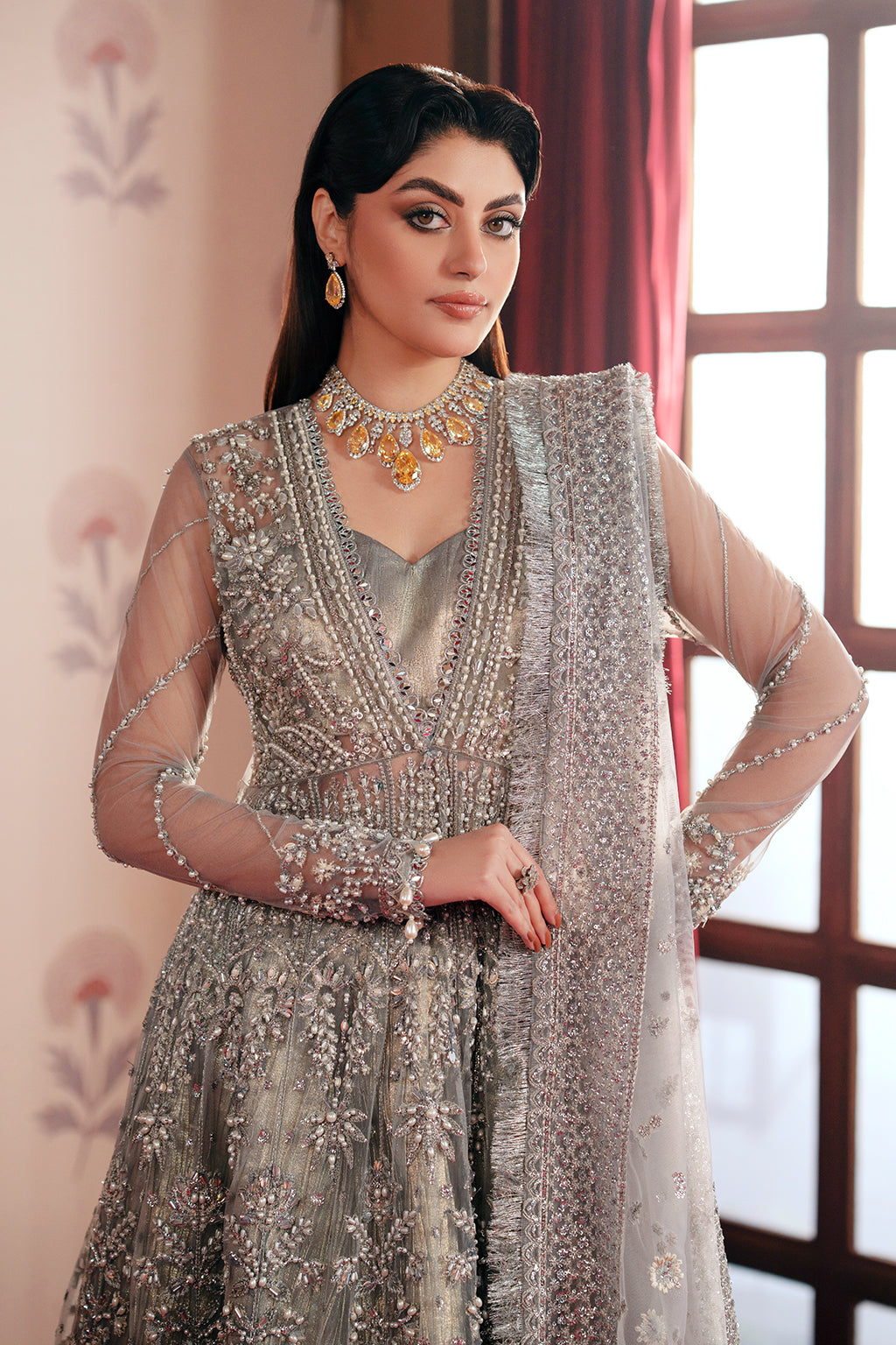 Shahana silver grey shirt and sharara, reference outfit photograph 3 — Made by Mairaz reproduction
