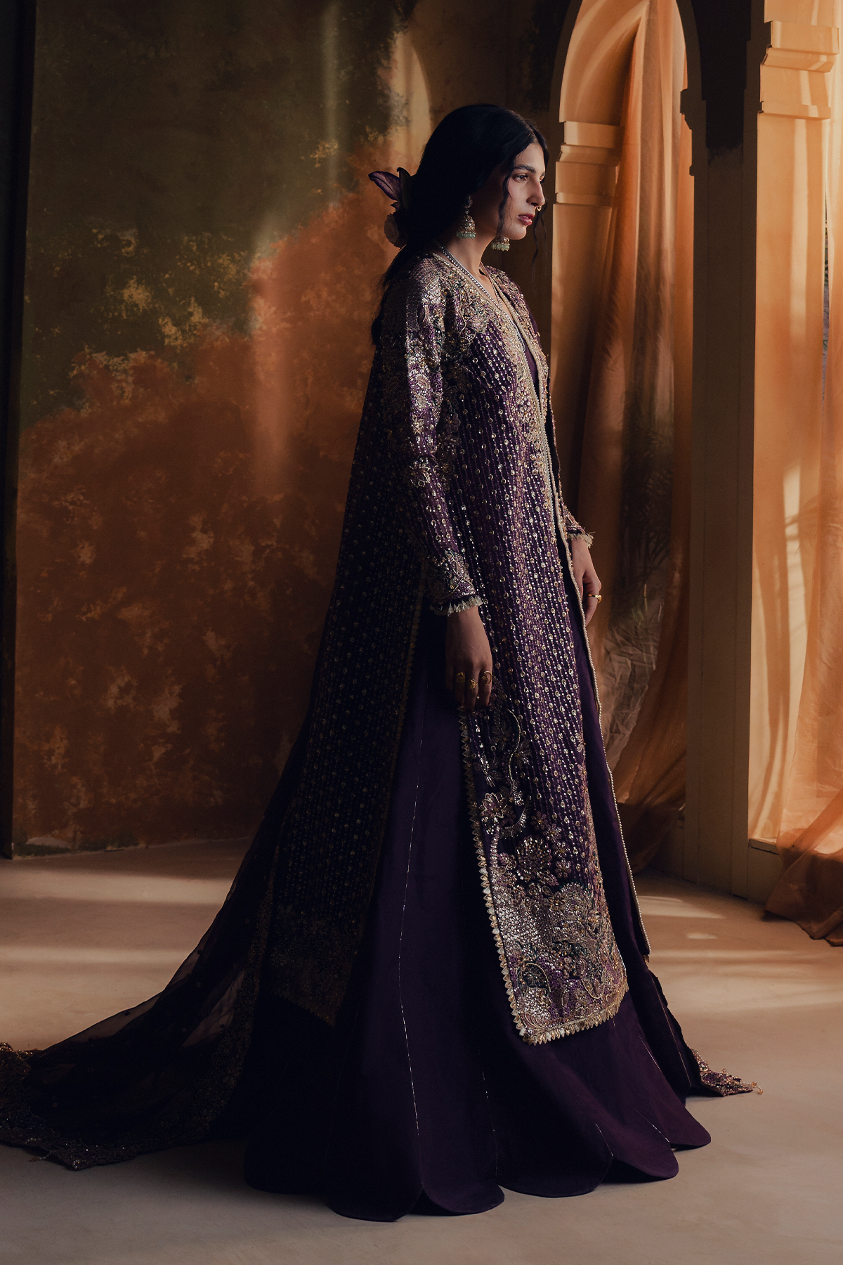 Shahzarin deep purple long shirt and skirt, reference outfit photograph 2 — Made by Mairaz reproduction