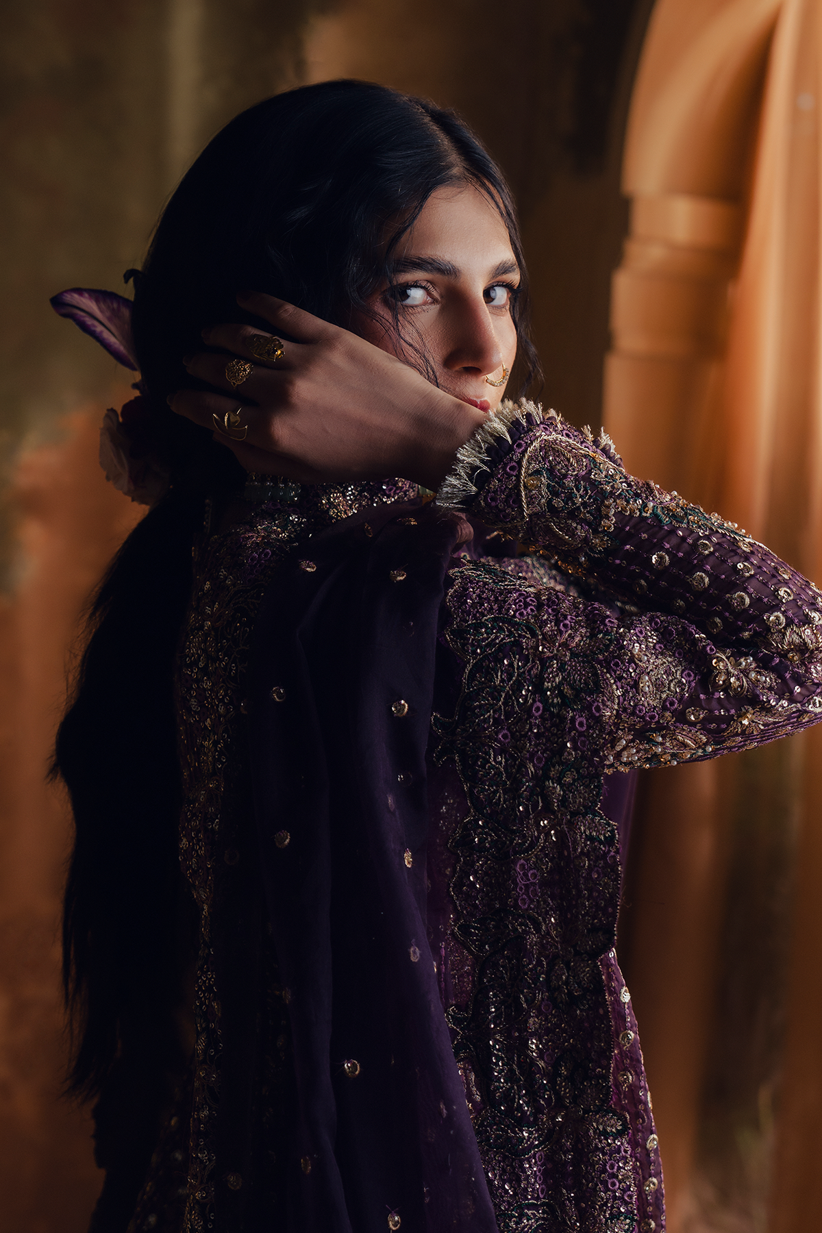 Shahzarin deep purple long shirt and skirt, reference outfit photograph 5 — Made by Mairaz reproduction