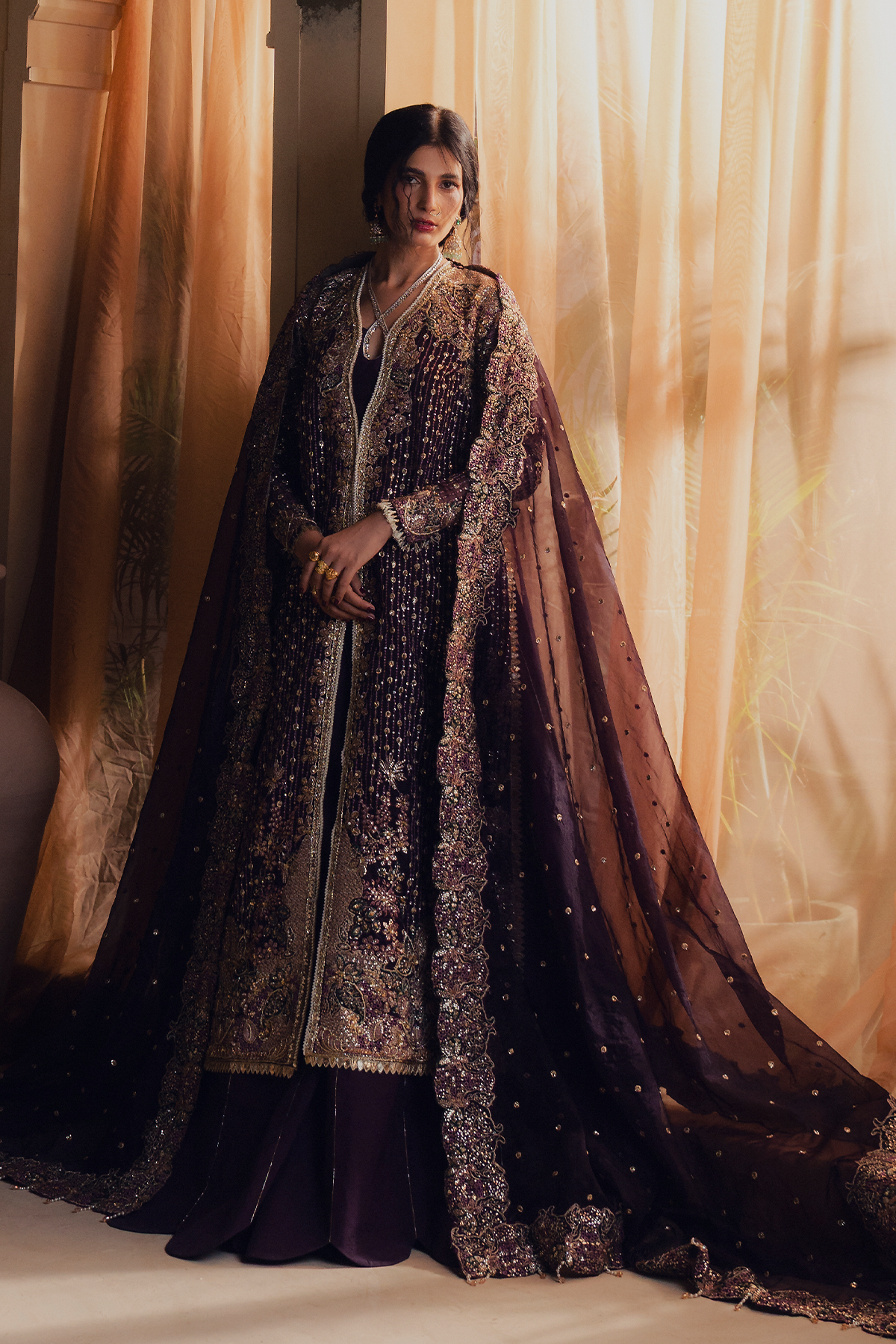 Shahzarin deep purple long shirt and skirt, reference outfit photograph 6 — Made by Mairaz reproduction