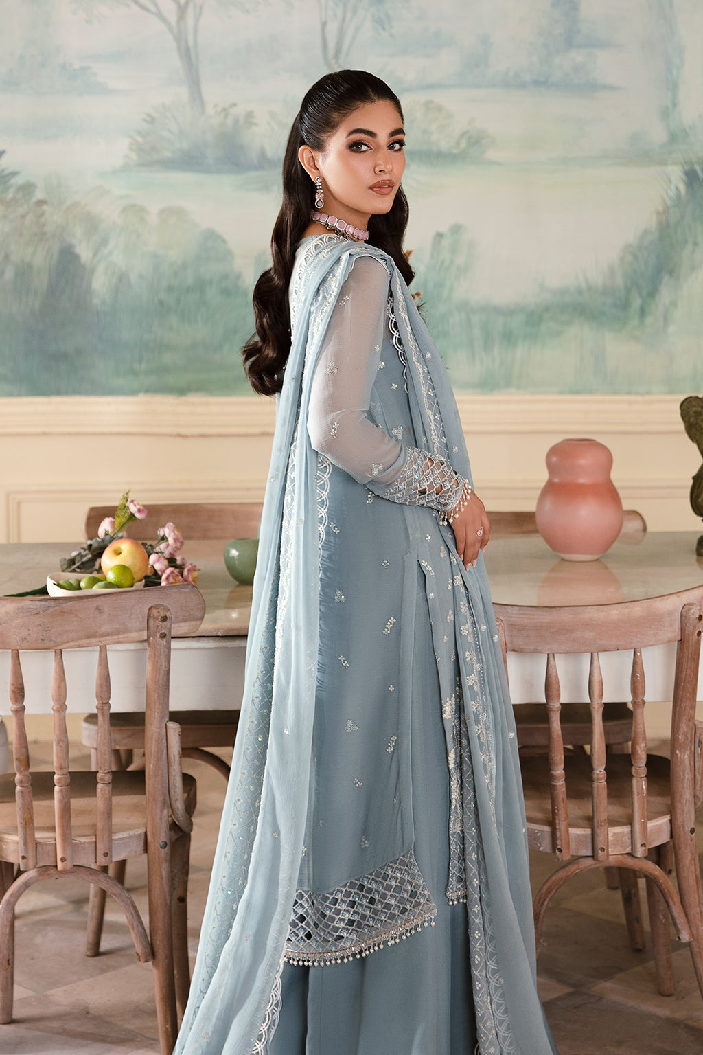 Shanze powder blue long shirt and skirt, reference outfit photograph 5 — Made by Mairaz reproduction