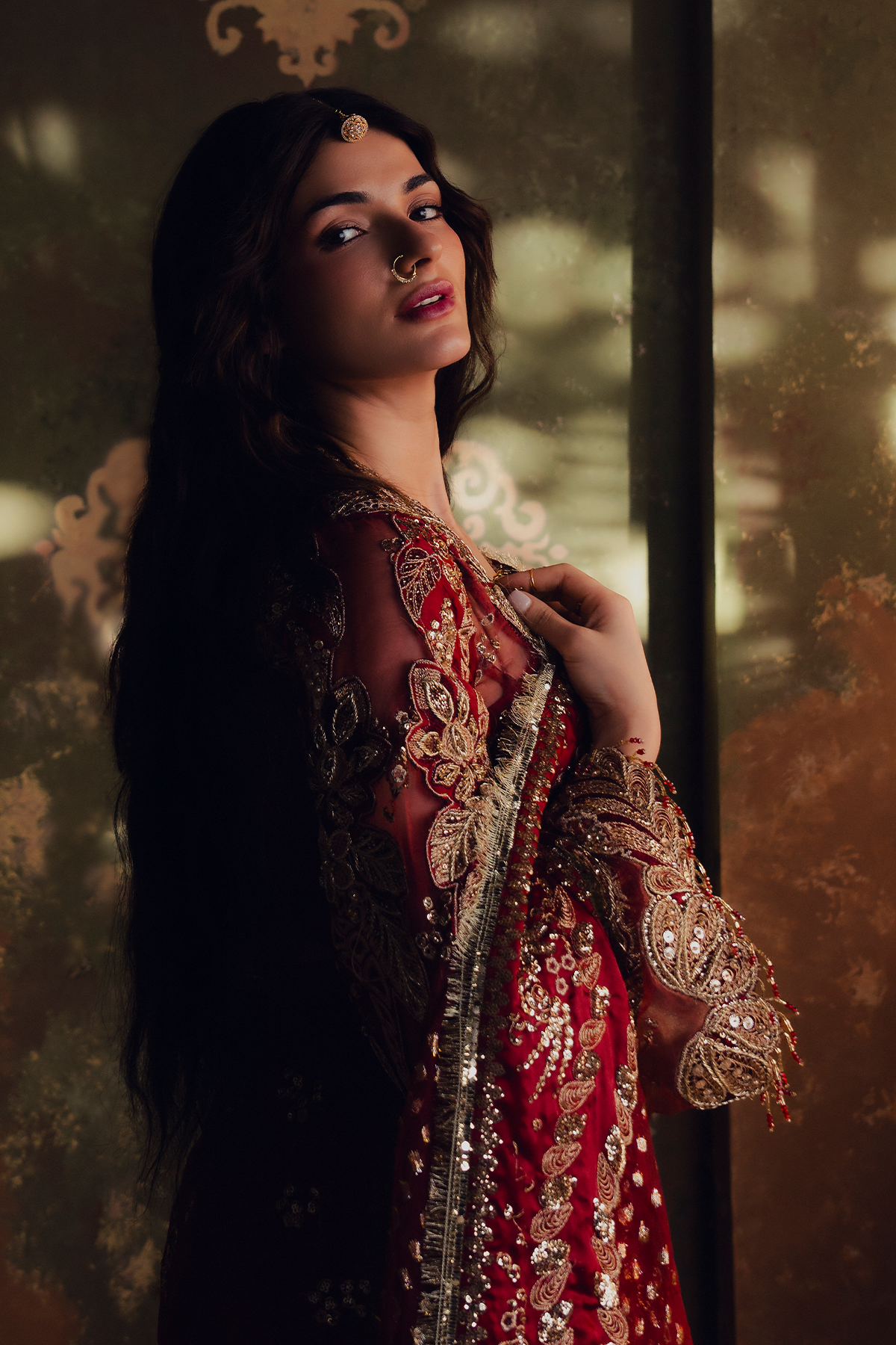 Sitara crimson red kalidaar, reference outfit photograph 5 — Made by Mairaz reproduction