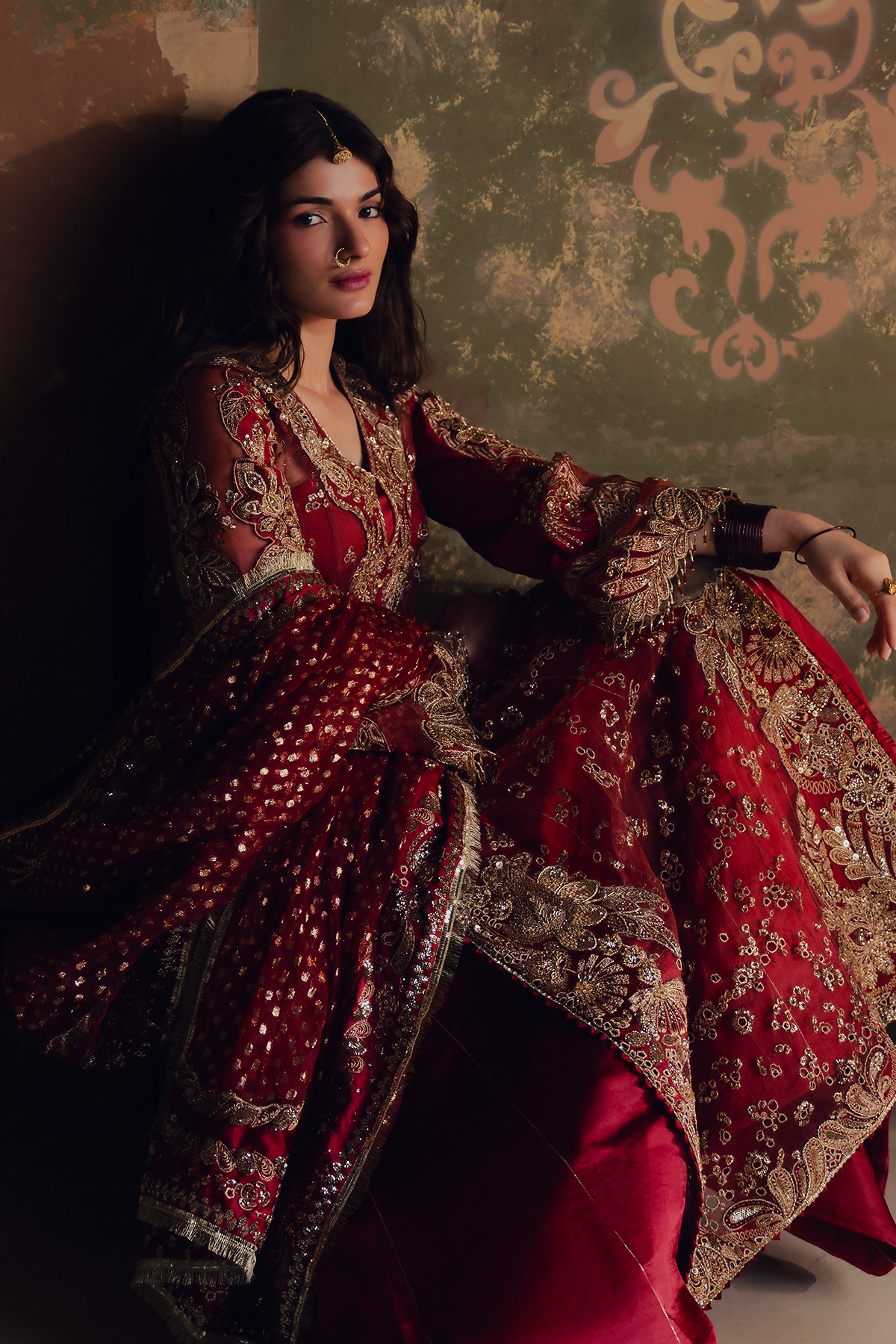 Sitara crimson red kalidaar, reference outfit photograph 6 — Made by Mairaz reproduction
