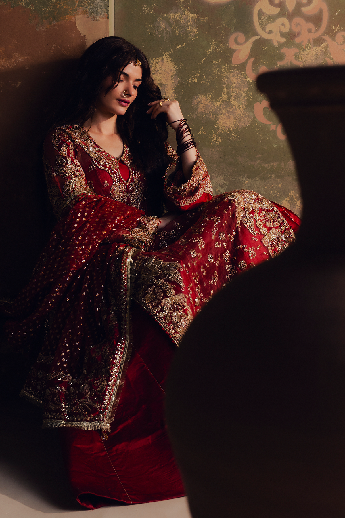 Sitara crimson red kalidaar, reference outfit photograph 7 — Made by Mairaz reproduction