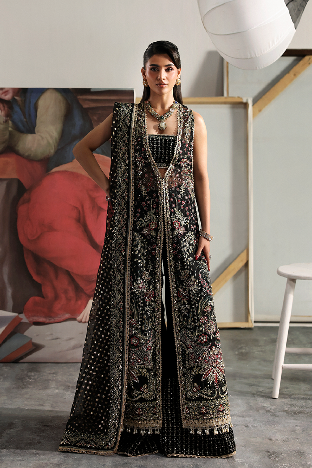 Sorrel black long shirt and trousers, reference outfit photograph 1 — Made by Mairaz reproduction