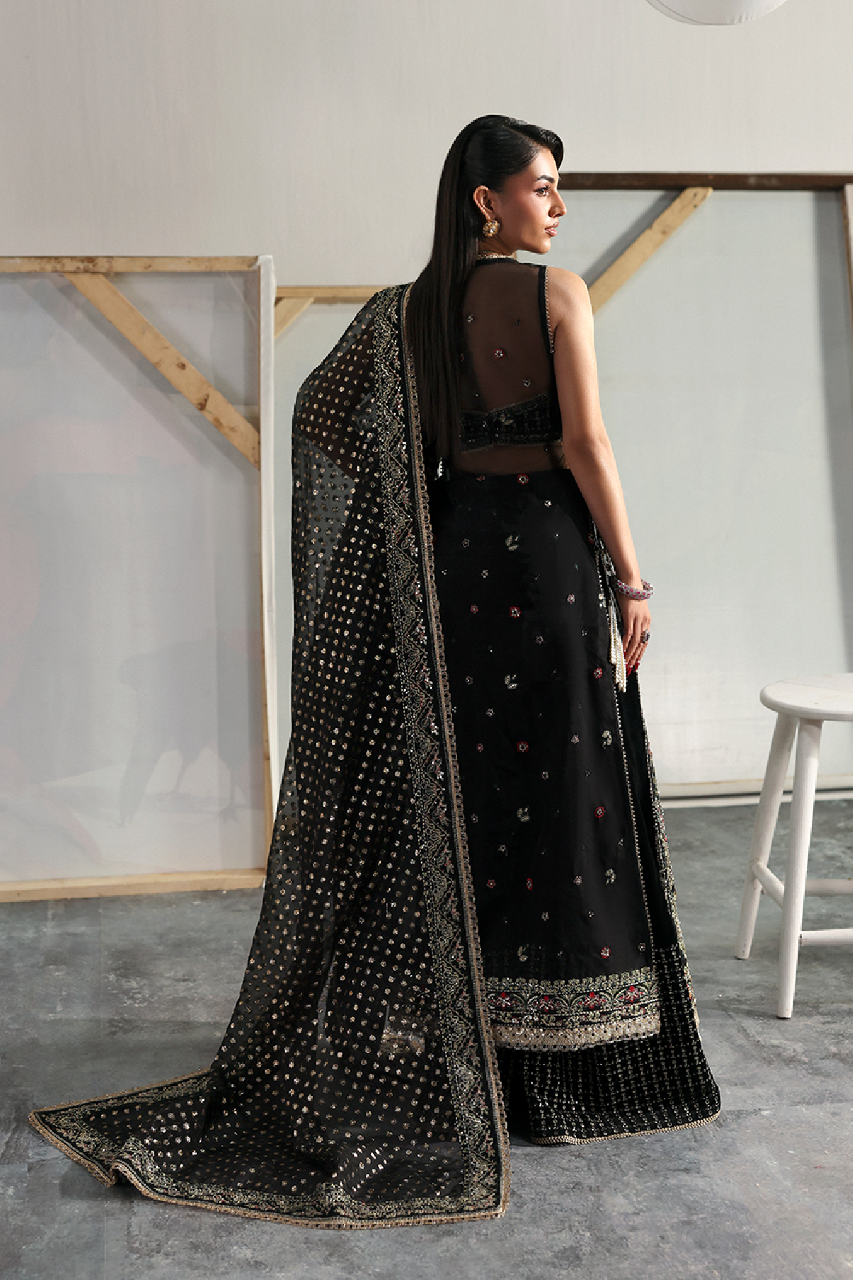 Sorrel black long shirt and trousers, reference outfit photograph 2 — Made by Mairaz reproduction