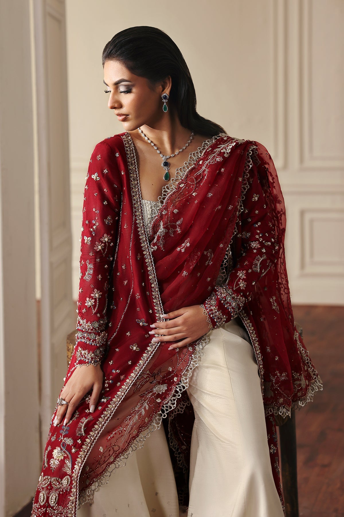 Stella Red red long shirt and trousers, reference outfit photograph 4 — Made by Mairaz reproduction