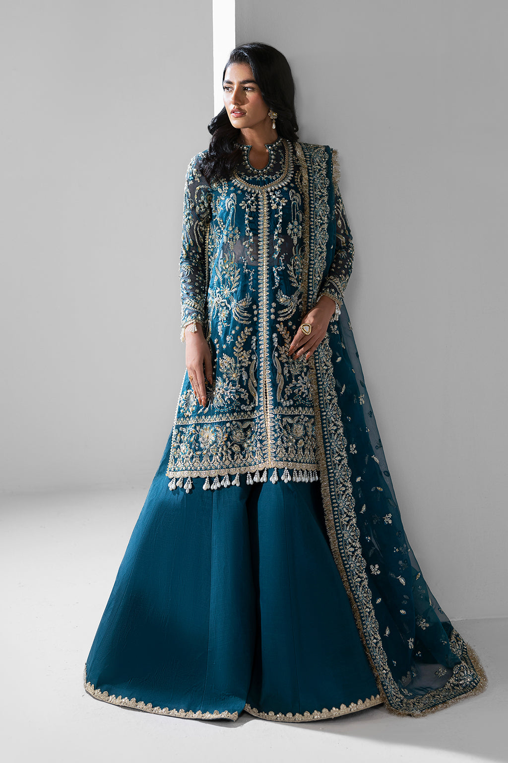 Twilight teal blue long shirt and skirt, reference outfit photograph 1 — Made by Mairaz reproduction