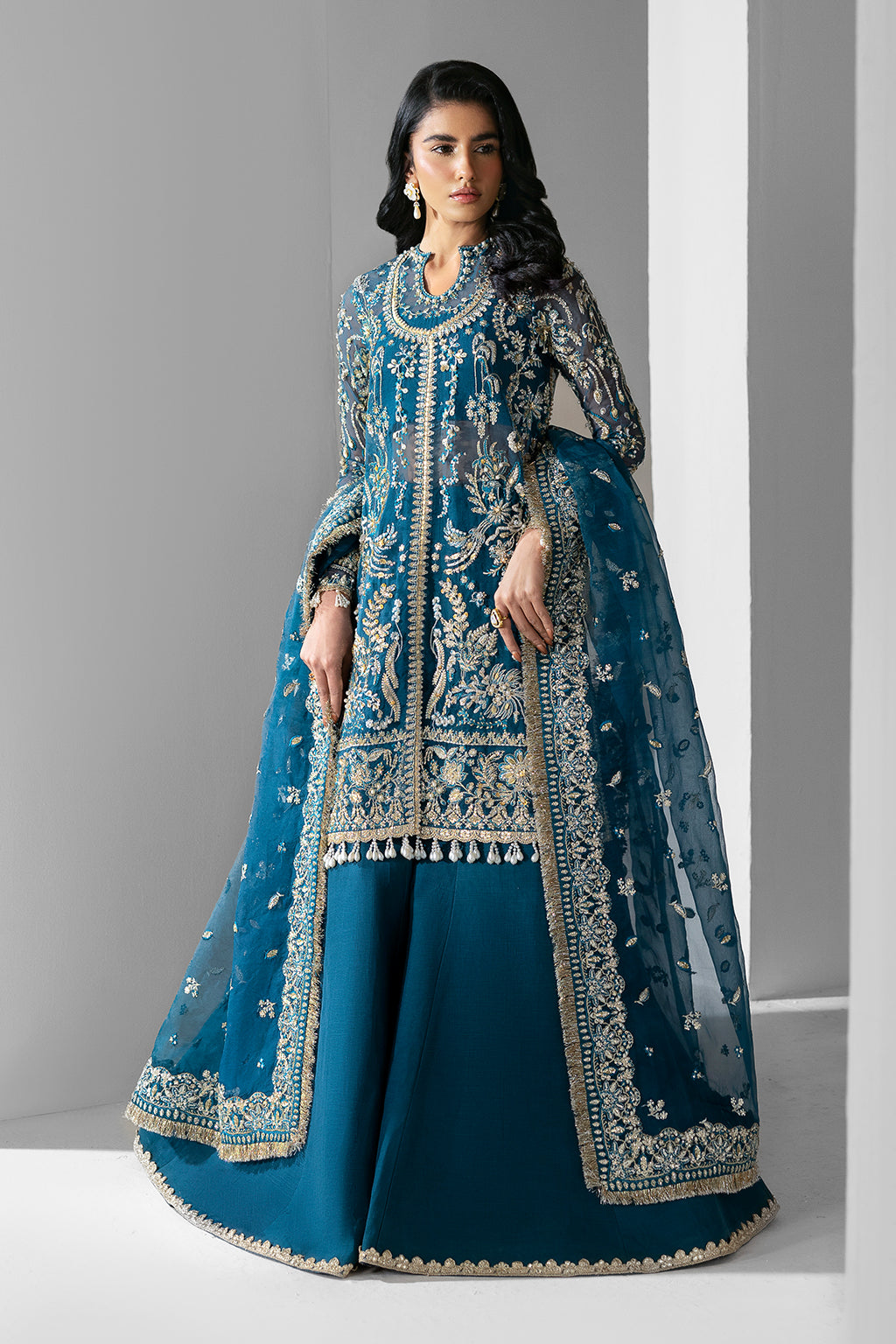 Twilight teal blue long shirt and skirt, reference outfit photograph 3 — Made by Mairaz reproduction