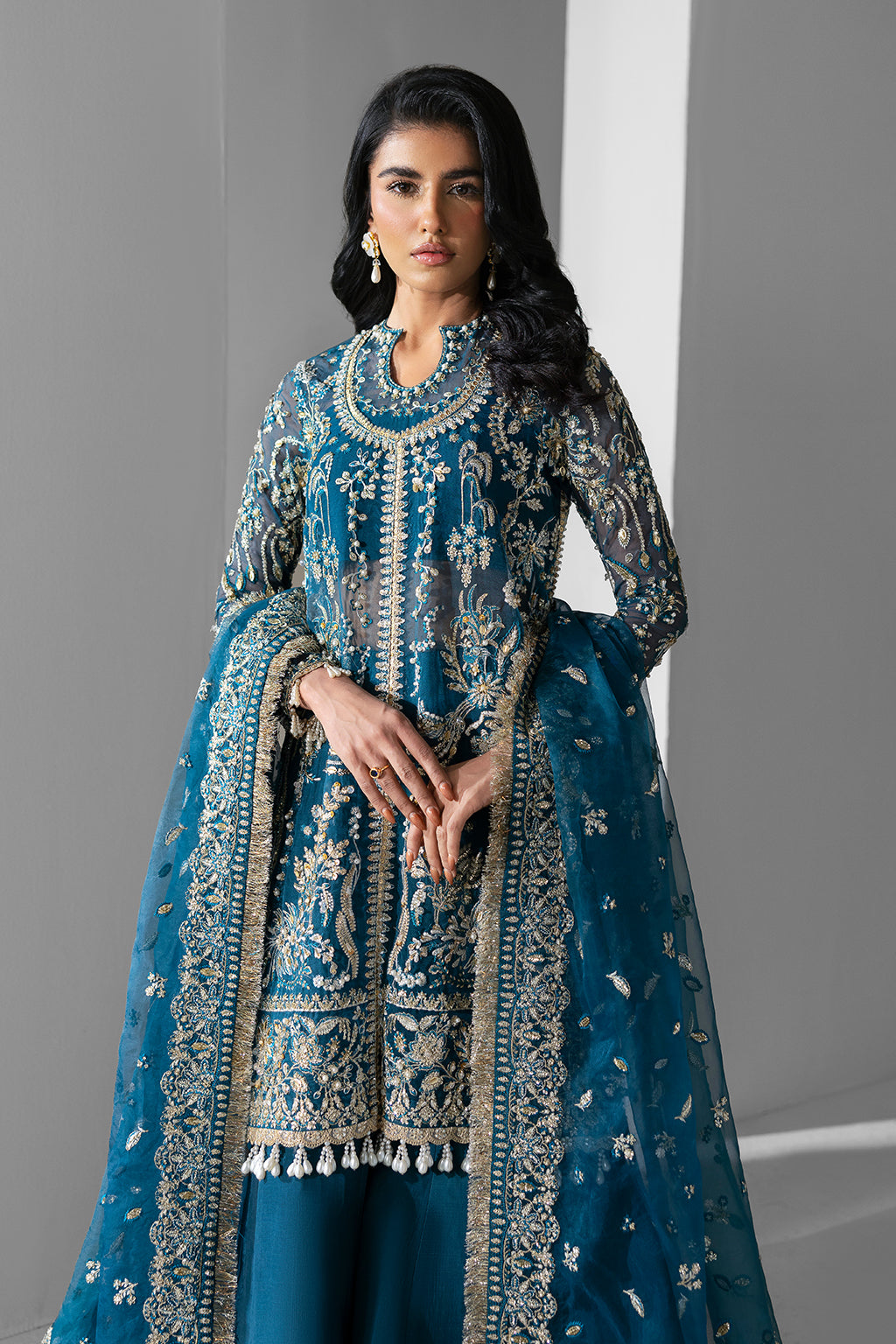 Twilight teal blue long shirt and skirt, reference outfit photograph 4 — Made by Mairaz reproduction