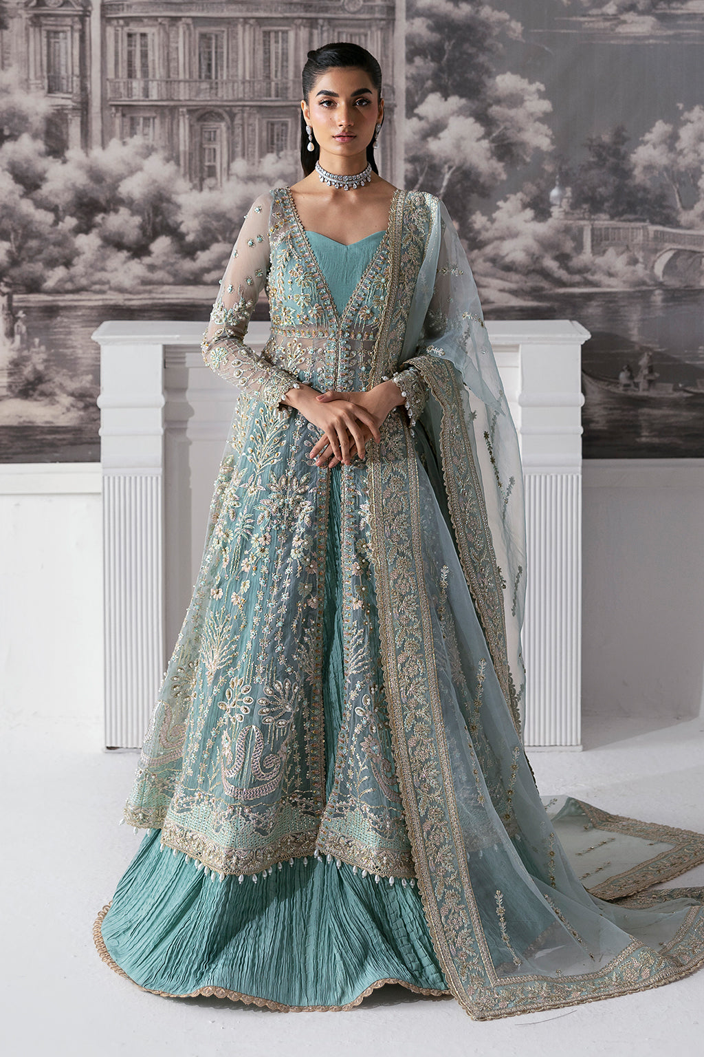 Velour aqua blue long shirt and skirt, reference outfit photograph 1 — Made by Mairaz reproduction