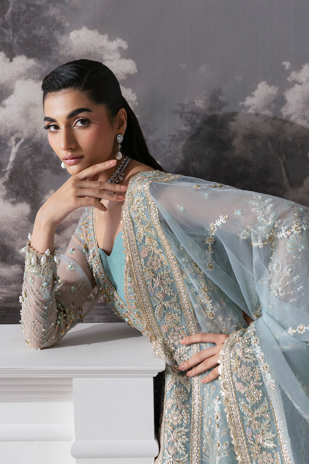 Velour aqua blue long shirt and skirt, reference outfit photograph 5 — Made by Mairaz reproduction