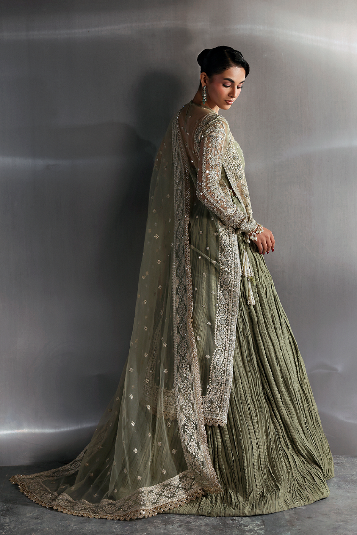 Willow sage green long shirt and skirt, reference outfit photograph 2 — Made by Mairaz reproduction