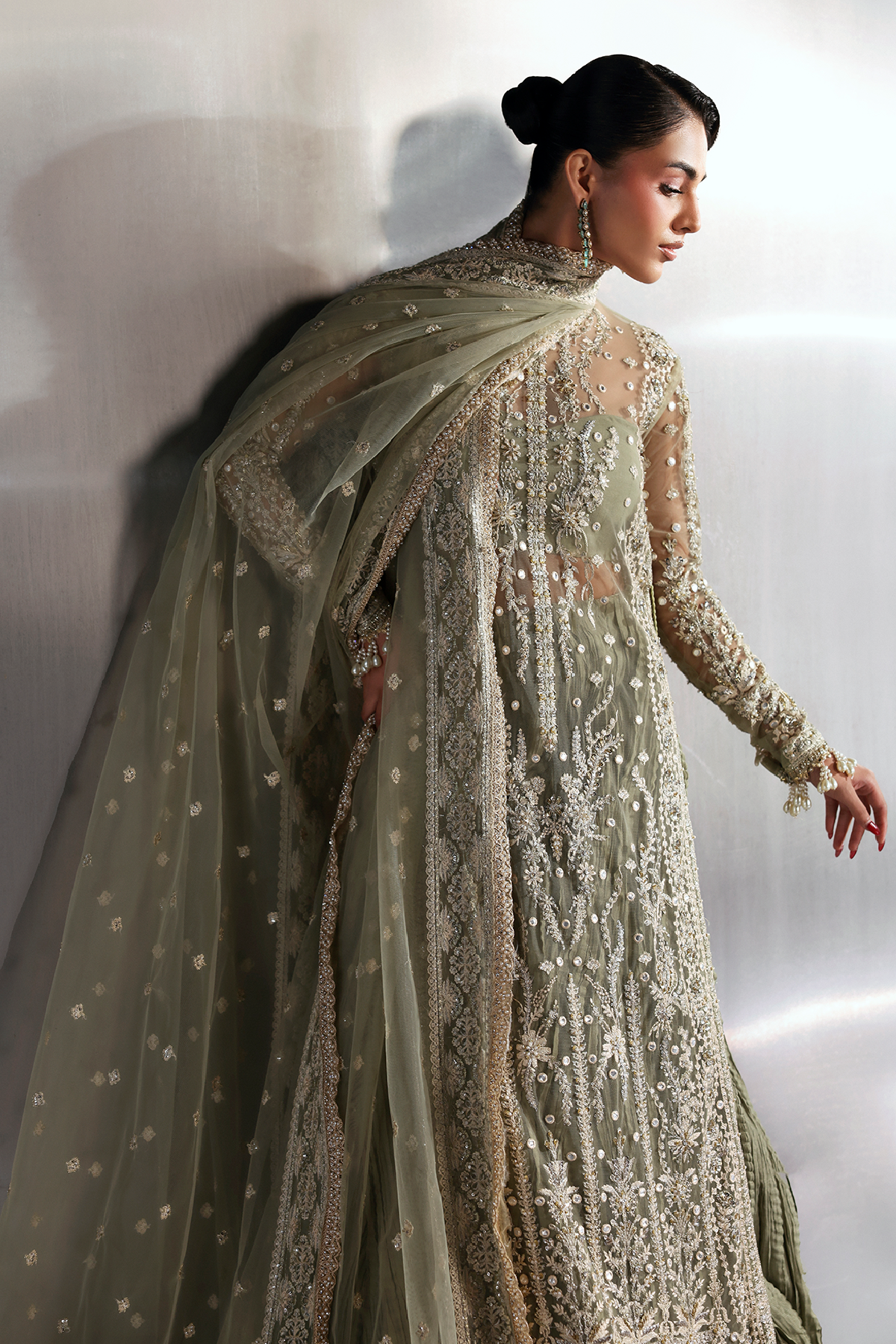 Willow sage green long shirt and skirt, reference outfit photograph 4 — Made by Mairaz reproduction