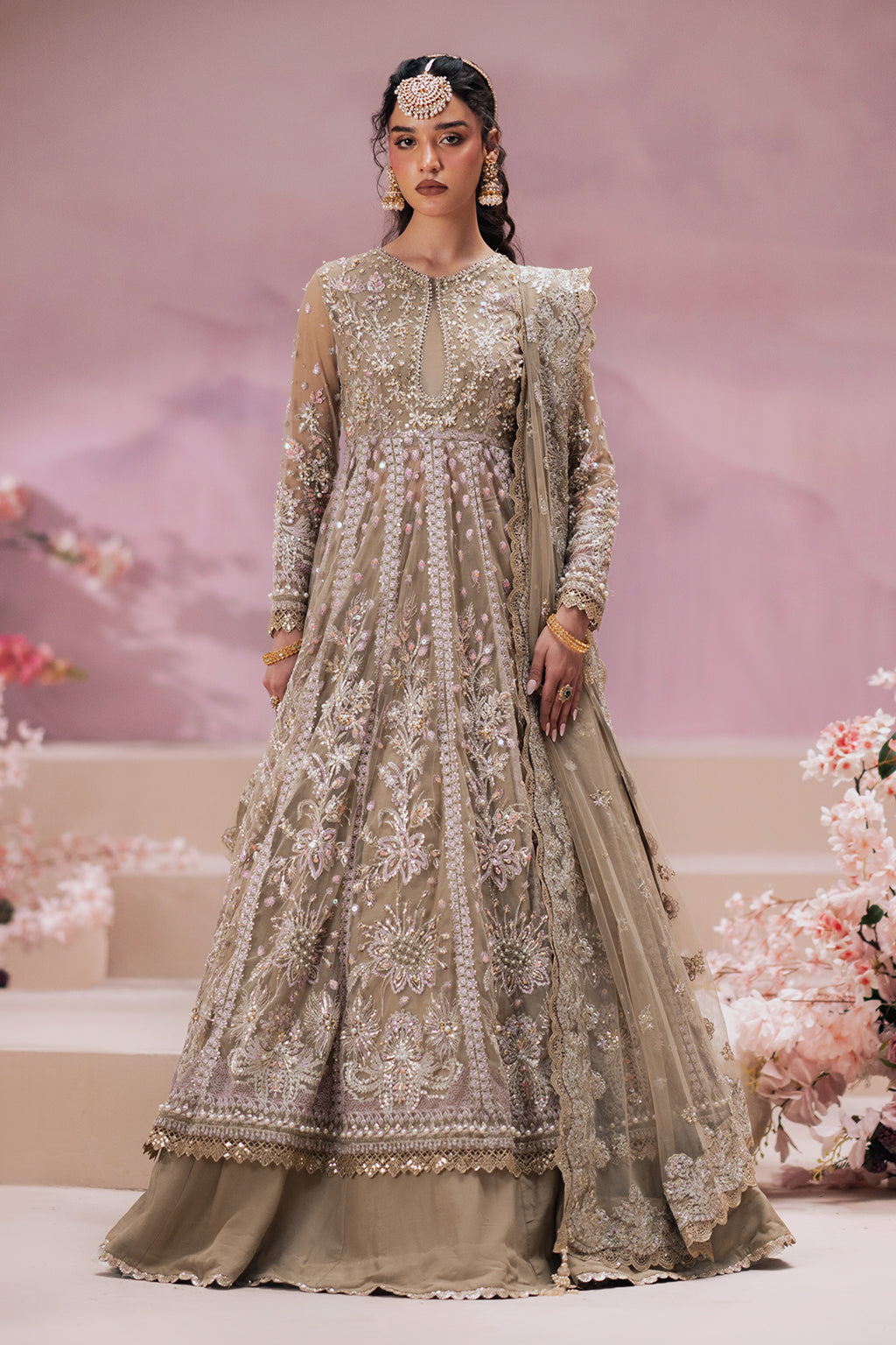 Zaib Champagne champagne long shirt and skirt, reference outfit photograph 1 — Made by Mairaz reproduction