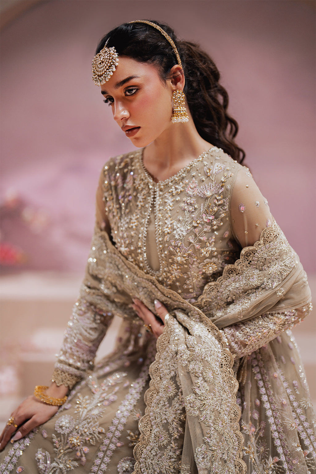 Zaib Champagne champagne long shirt and skirt, reference outfit photograph 5 — Made by Mairaz reproduction