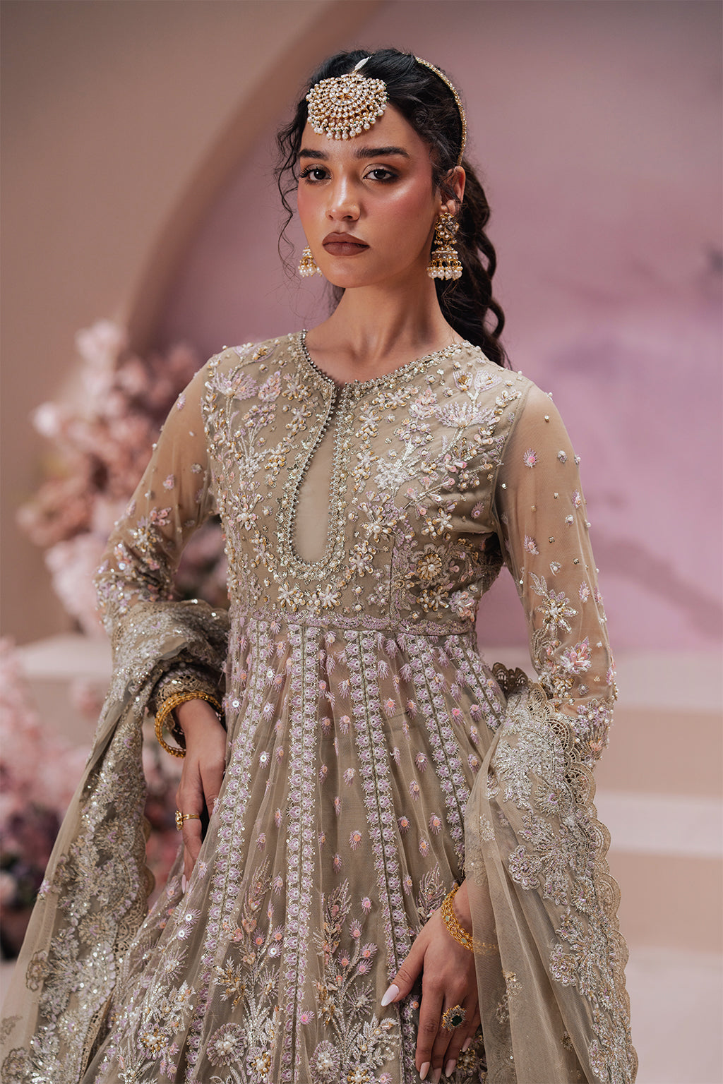 Zaib Champagne champagne long shirt and skirt, reference outfit photograph 6 — Made by Mairaz reproduction