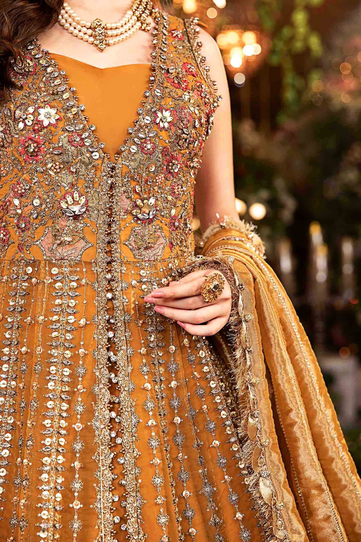 Maria B BD-2907 Mustard hand embellished panel detail