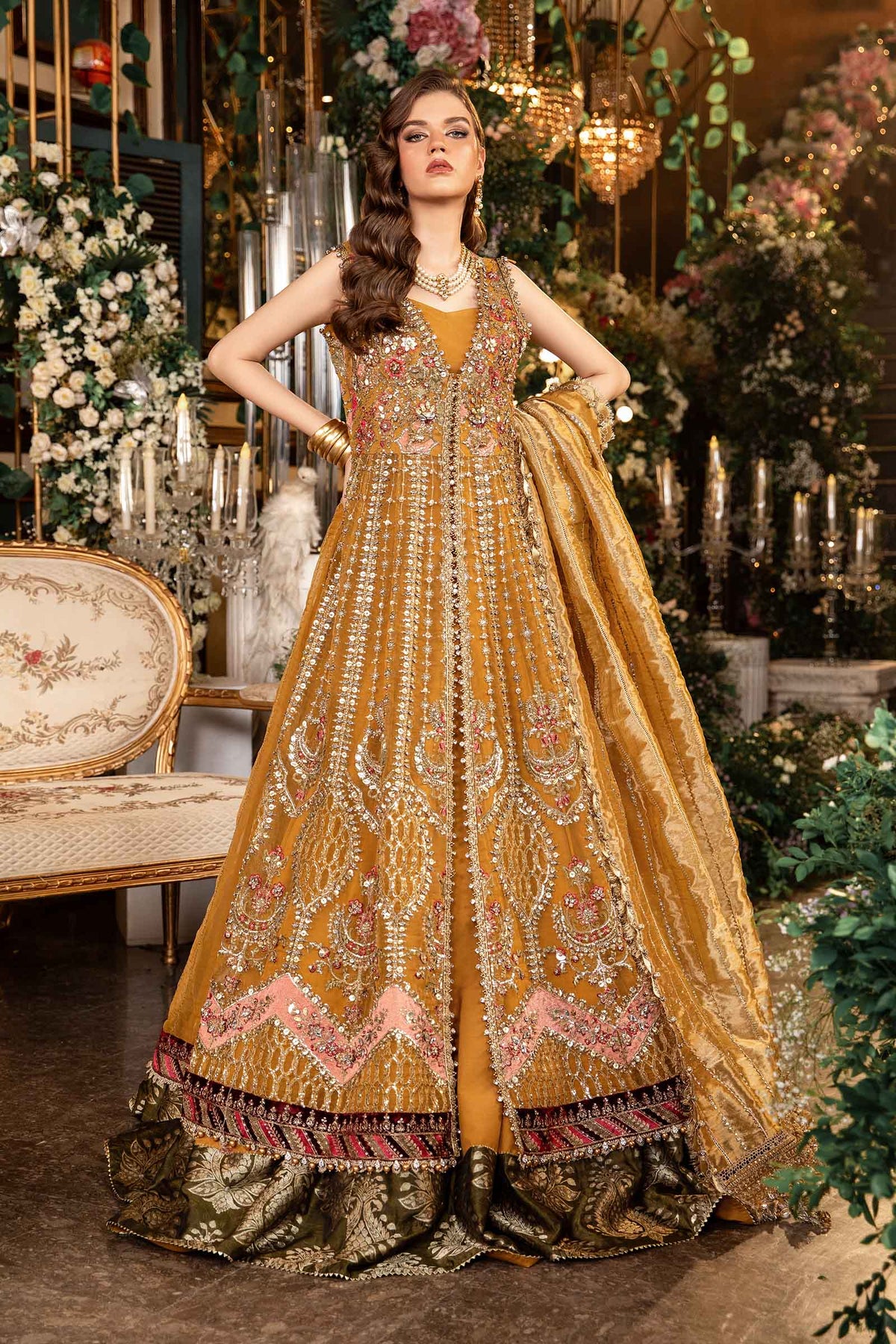 Maria B BD-2907 Mustard alternate full front view