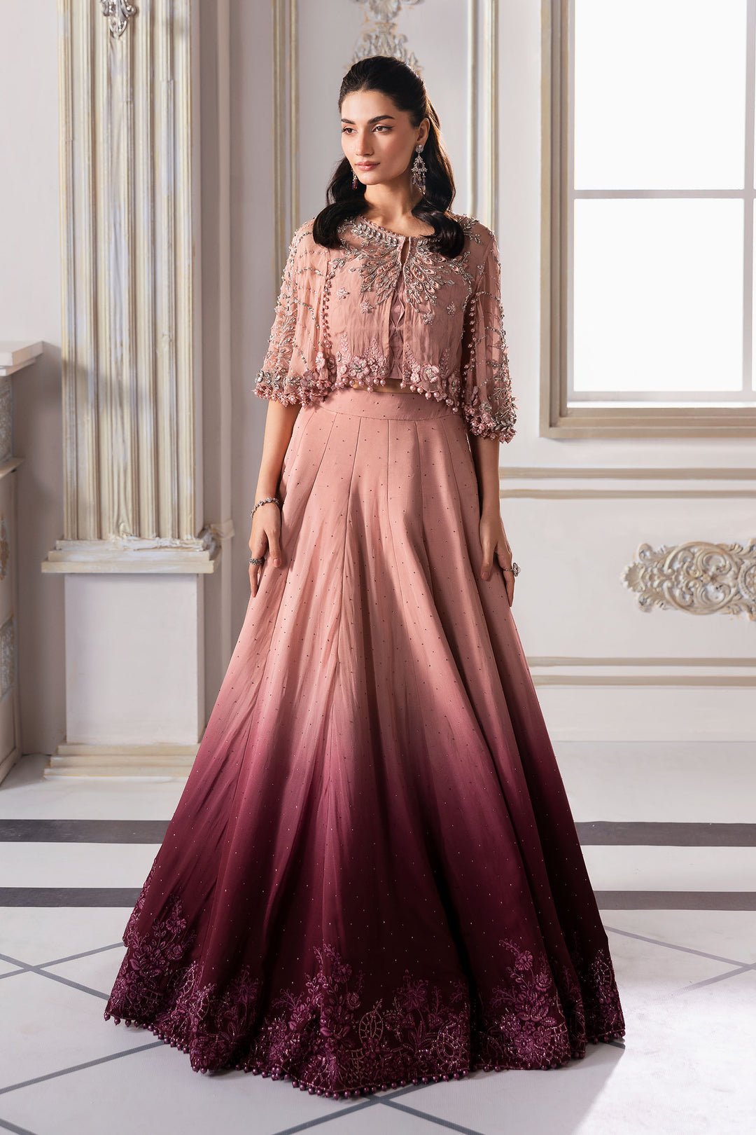 Maria B BD-3001 style reference, Pink and Burgundy Saree, view 8