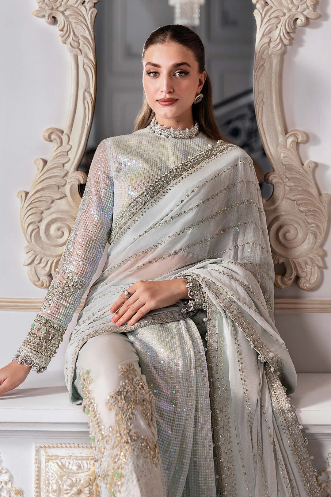 Maria B BD-3005 style reference, Ice Blue Formal Suit, view 13