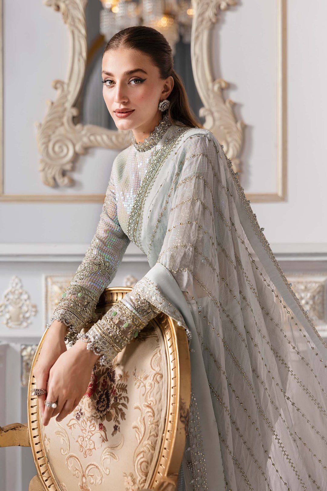 Maria B BD-3005 style reference, Ice Blue Formal Suit, view 16