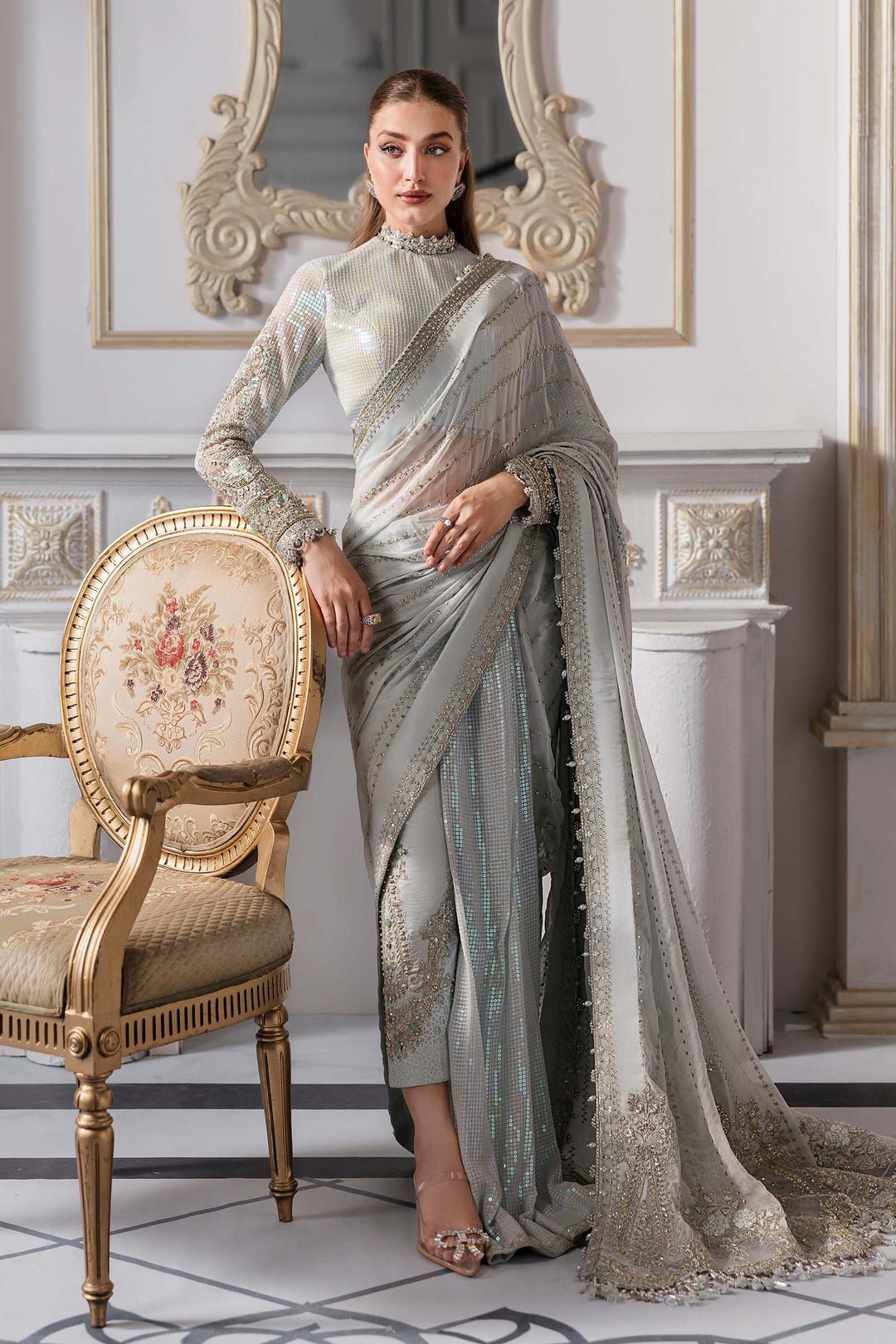 Maria B BD-3005 style reference, Ice Blue Formal Suit, view 5