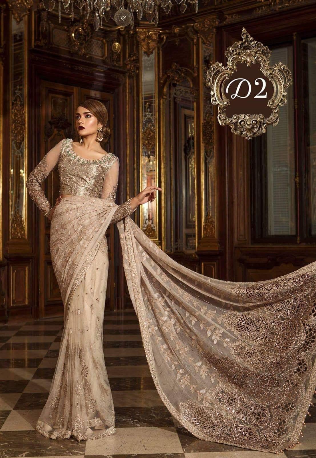 Maria B Mbroidered champagne saree style reference — additional view 2