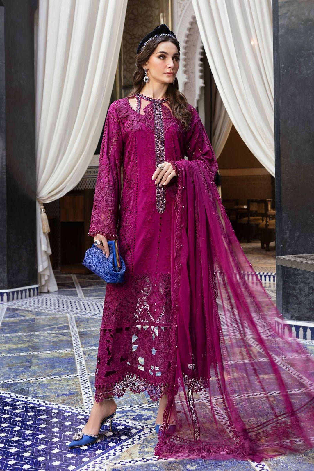 Maria B D-2502-B style reference, Magenta Lawn Suit, view 1