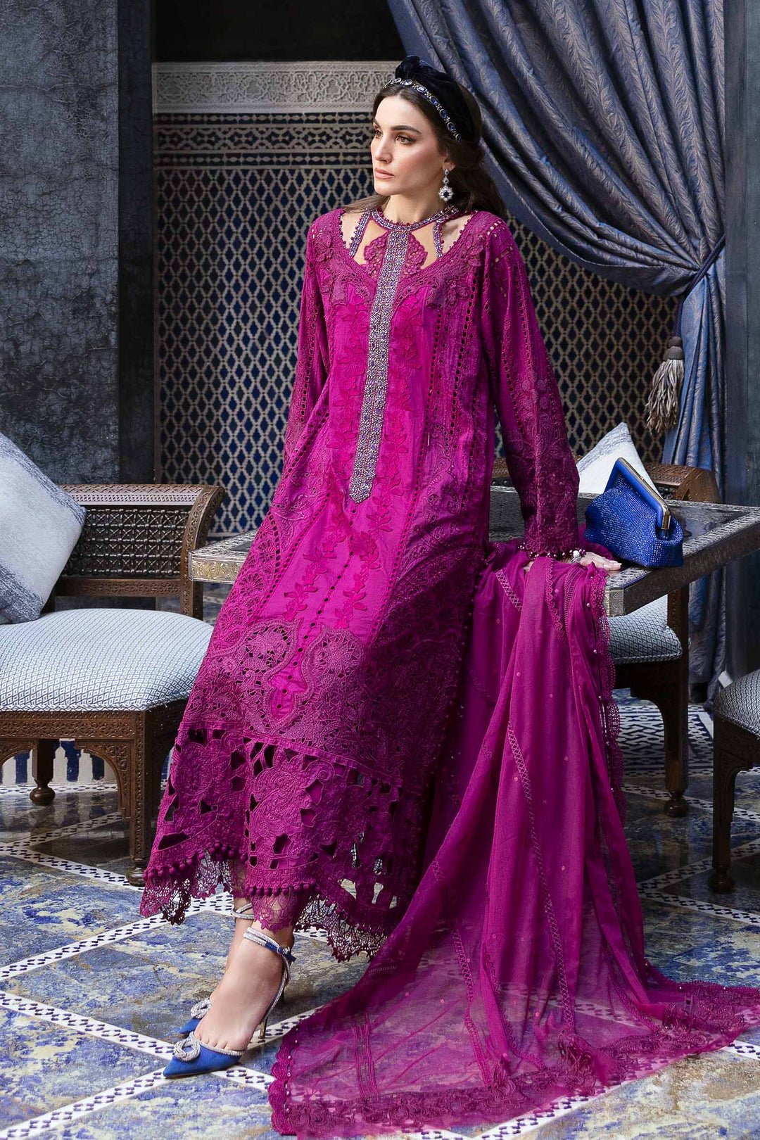 Maria B D-2502-B style reference, Magenta Lawn Suit, view 2