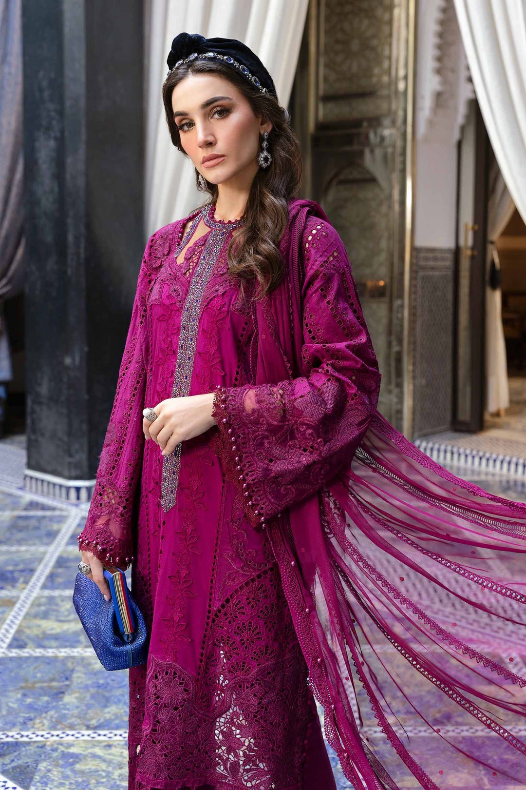 Maria B D-2502-B style reference, Magenta Lawn Suit, view 4