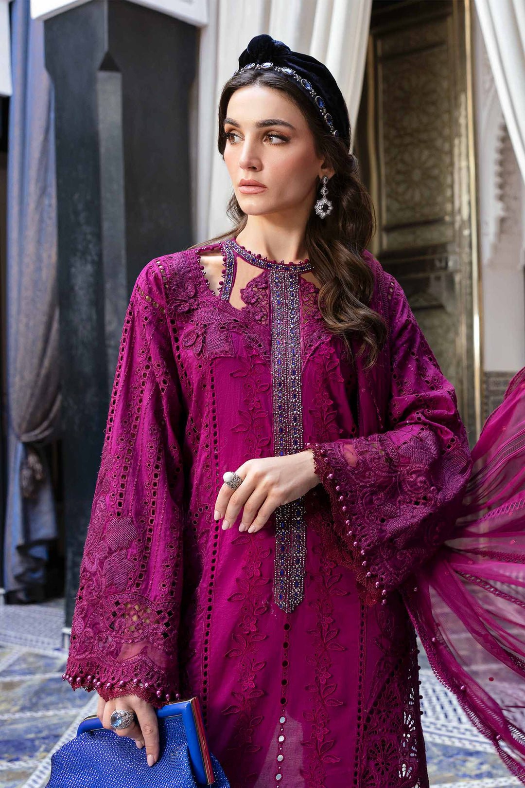 Maria B D-2502-B style reference, Magenta Lawn Suit, view 5