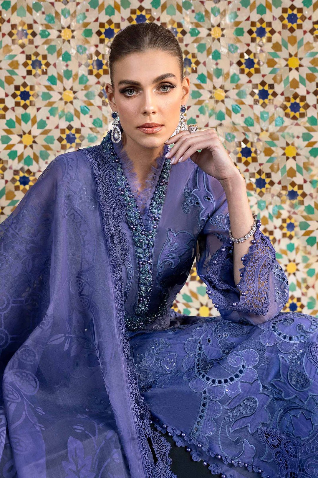Maria B D-2506-B style reference, Violet Organza Suit, view 4