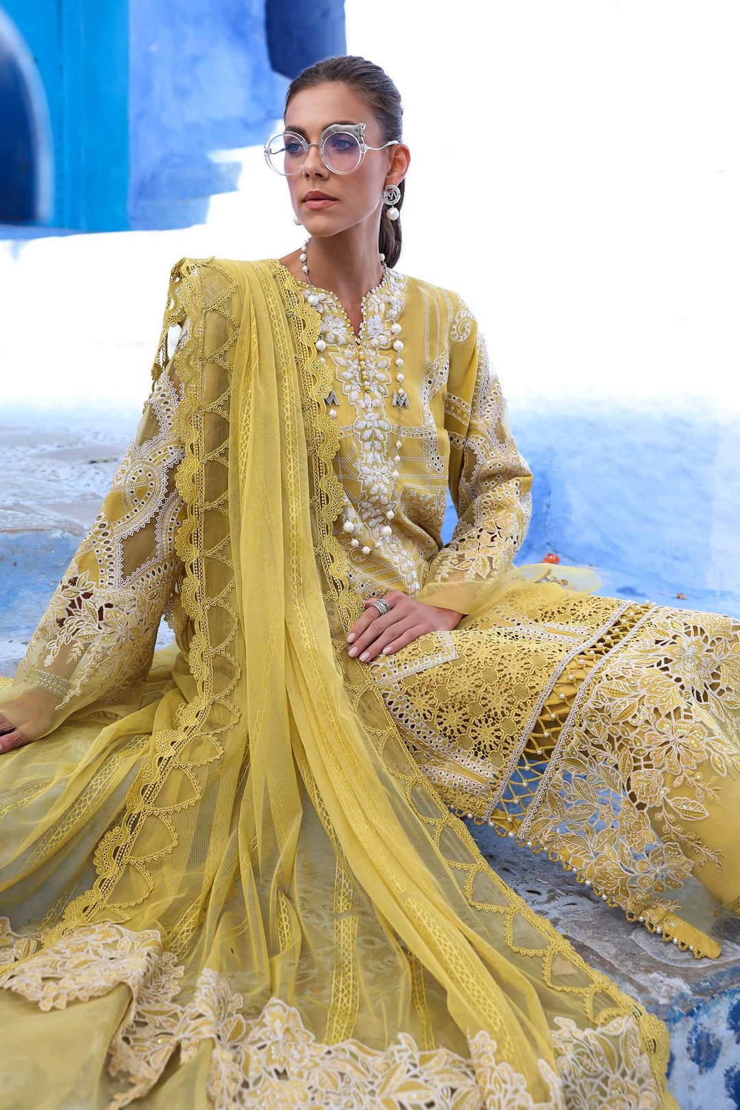 Maria B D-2512-A style reference, Lime Yellow Lawn Suit, view 4